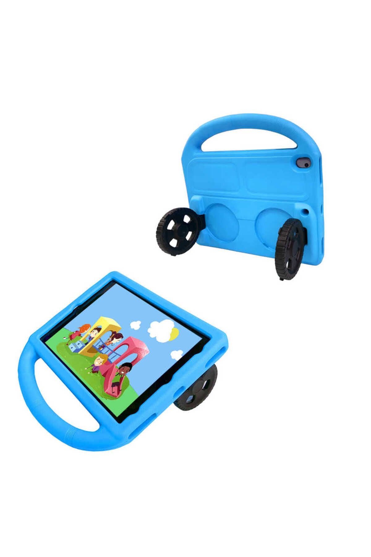iPad Pro 10.5 (7.Nesil) Zore Wheel Car Tekerlek Standlı Tablet Eva Silikon Kılıf - Pembe Koyu