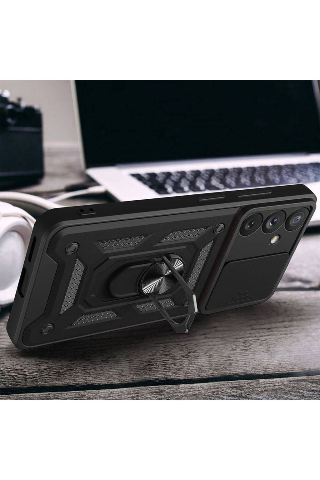 Galaxy A54 Kılıf Magnetik Standlı Kamera Korumalı Zore Sürgülü Vega Kapak - Siyah