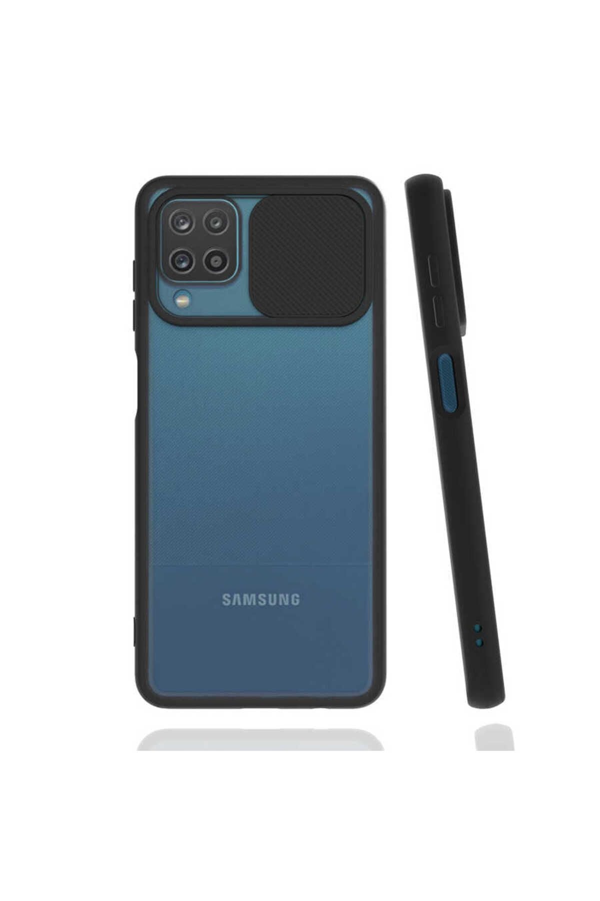 Galaxy A12 Kılıf Zore Lensi Kapak - Siyah