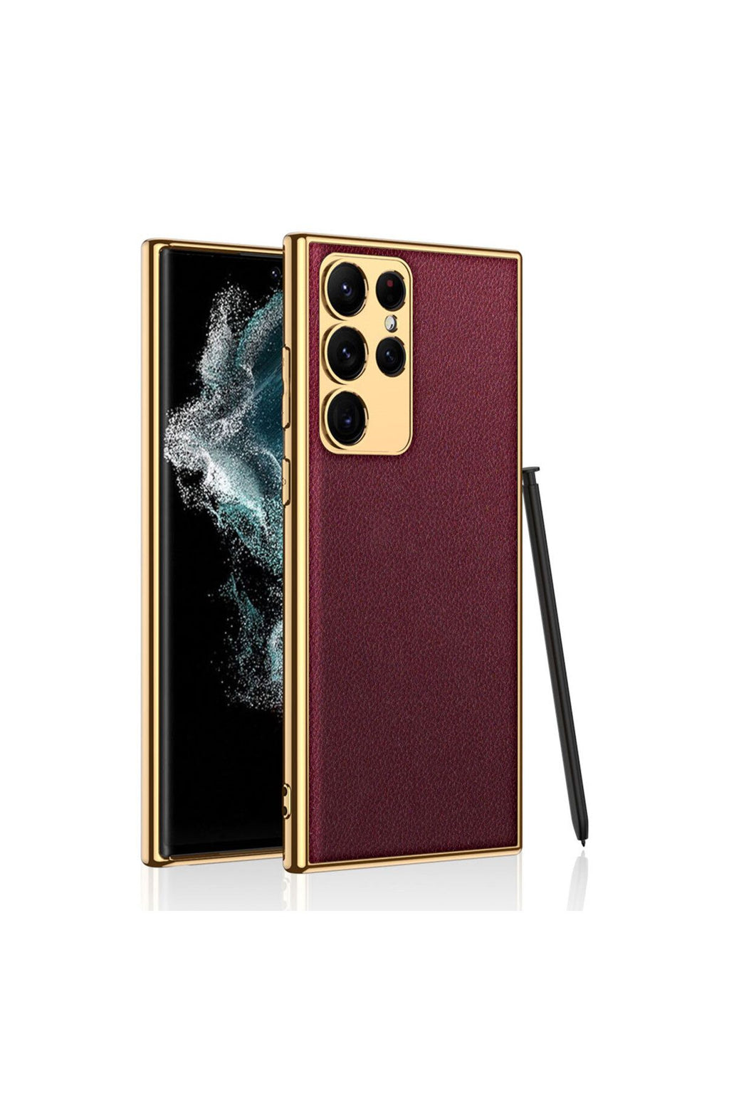 Galaxy S23 Ultra Uyumlu Deri Görünümlü Kenarları Elektroplating Kaplama Zore Fizyon Kılıf-Kı