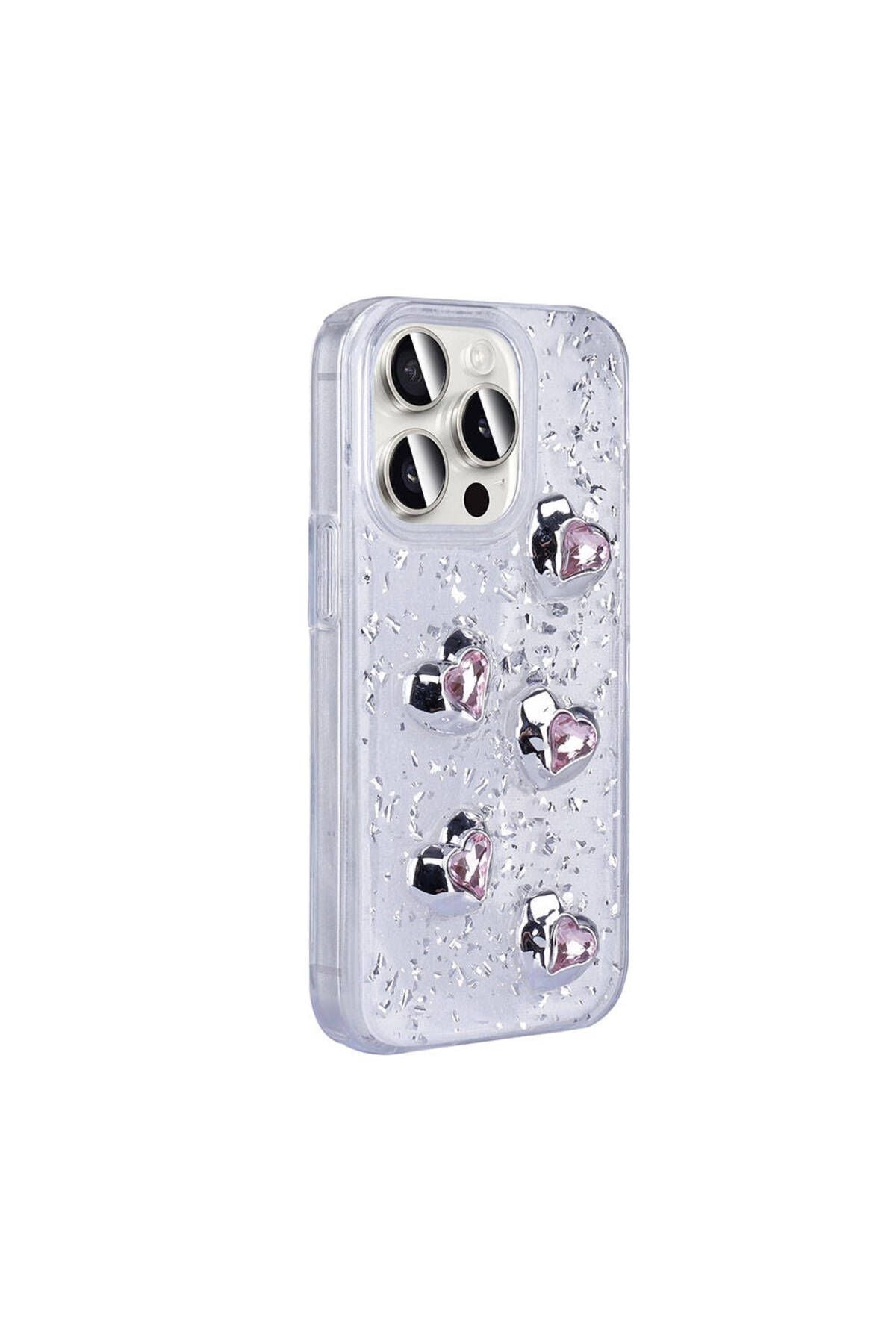 iPhone 15 Pro Max Uyumlu ODC Kılıf Airbagli Simli Arka Yüzey Zore Işıltı Silikon Kapak-Beyaz-Yıldız