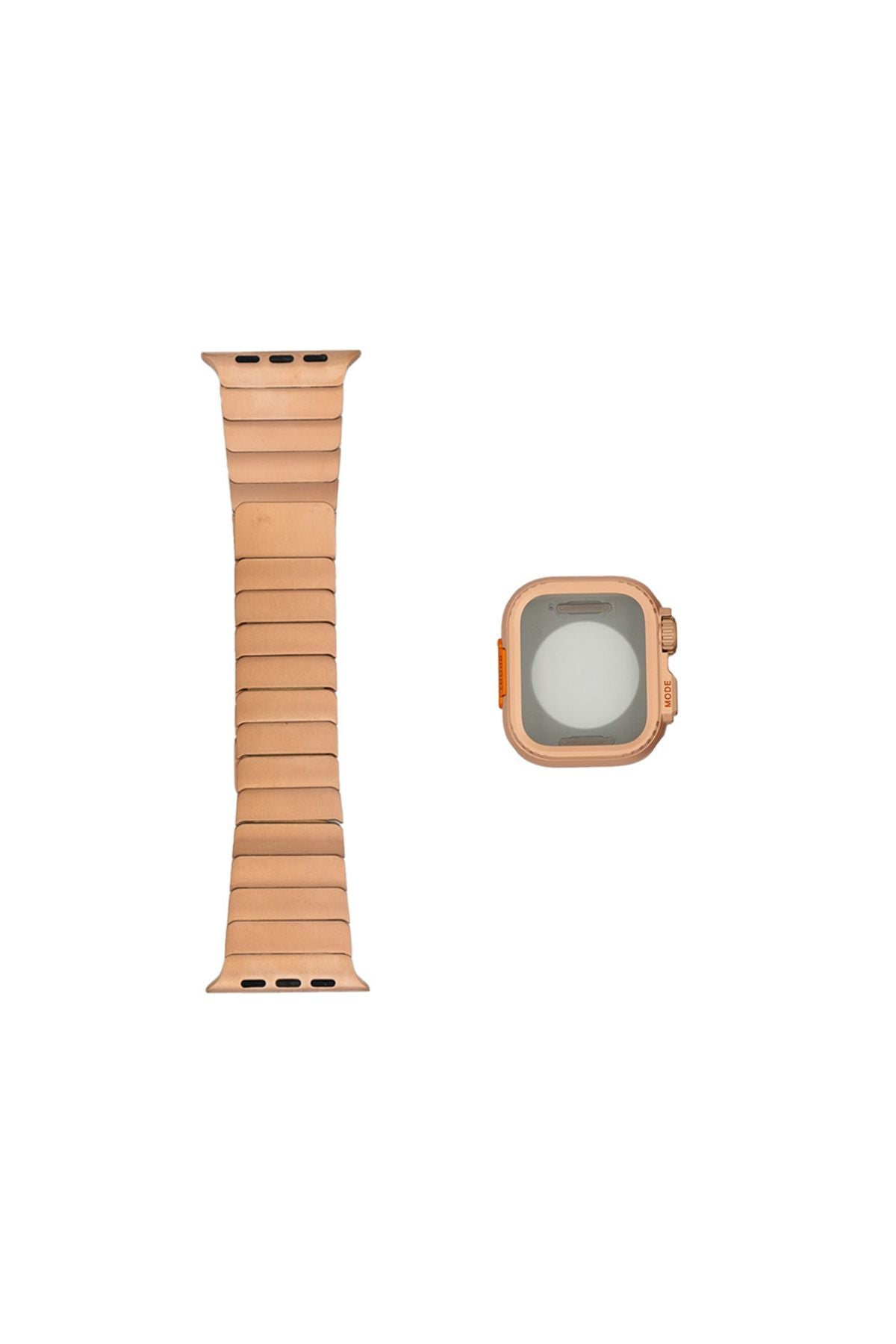 Watch 44mm Uyumlu Zore KRD-126 Sert Kasa Koruyuculu Metal Kordon-Rose Gold