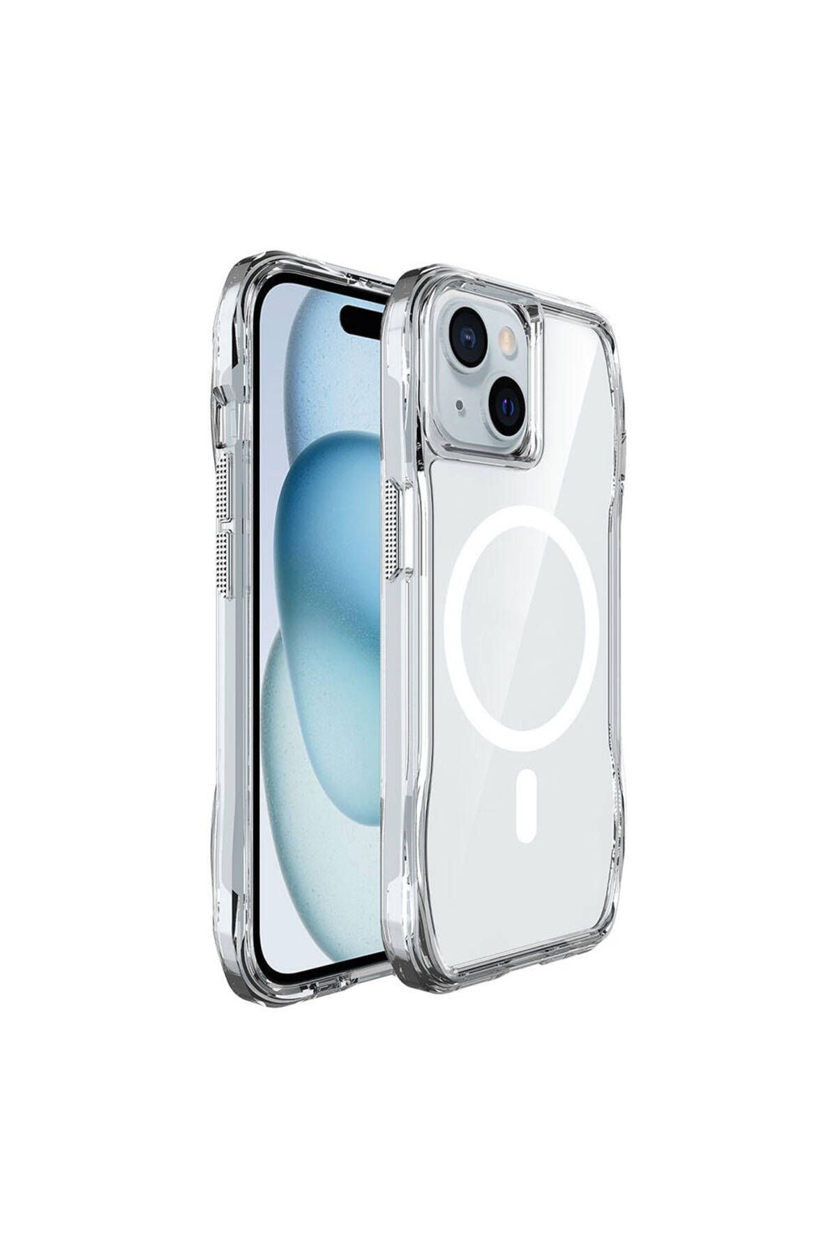 iPhone 15 Uyumlu Kılıf Magsafe Şarj Özellikli Airbagli Şeffaf SVL İncek Kapak - Şeffaf