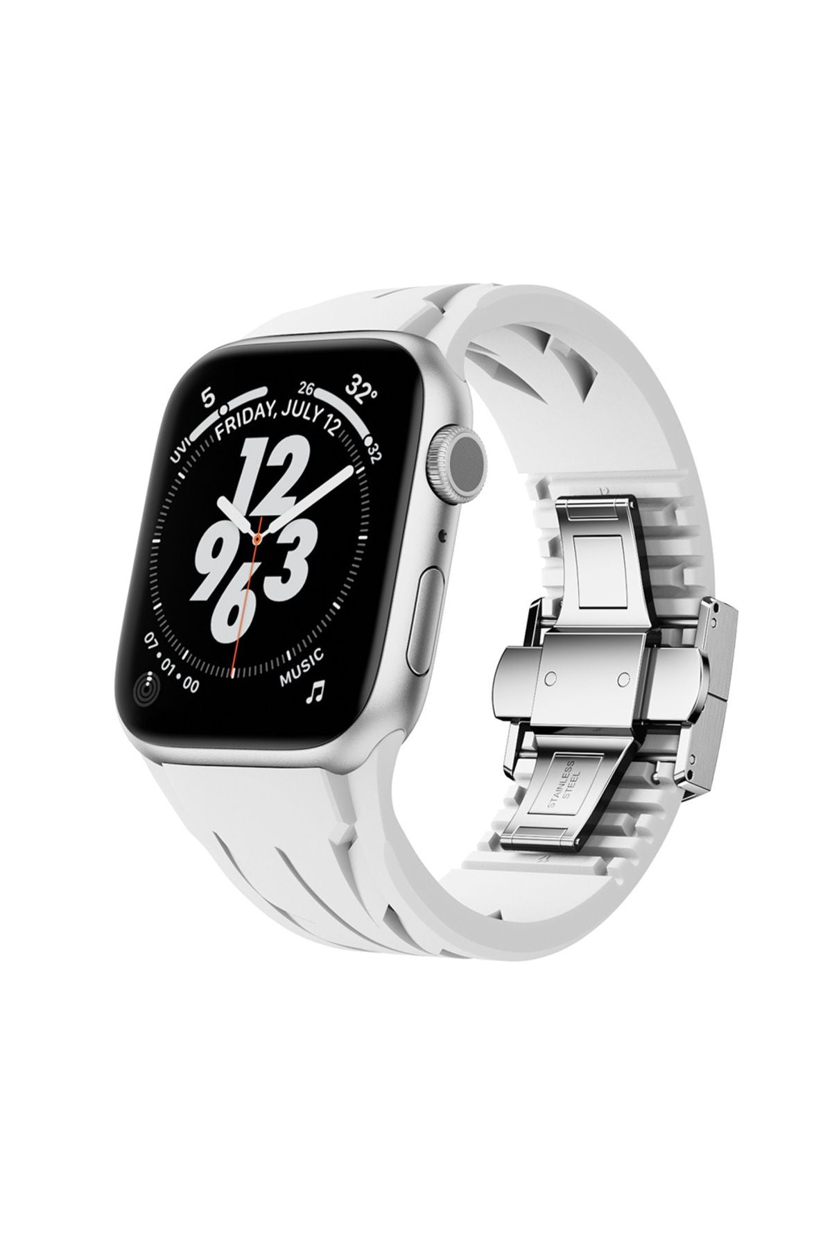 Apple Watch 7 45mm KRD-127 Metal Tokalı Silikon Kordon-Kırmızı
