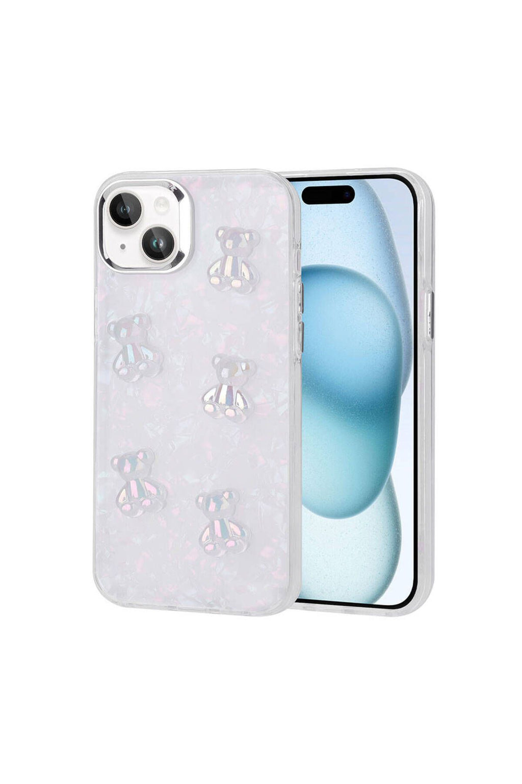 iPhone 15 Uyumlu Kabartma Figürlü Parlak Zore Eralli Silikon Kılıf-Ayı