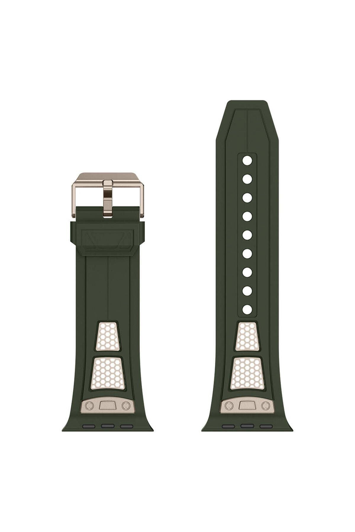 Apple Watch 42mm Zore KRD-117 Hava Alabilen Delikli Metal Süslemeli Desenli Silikon Kordon-Titanyum-