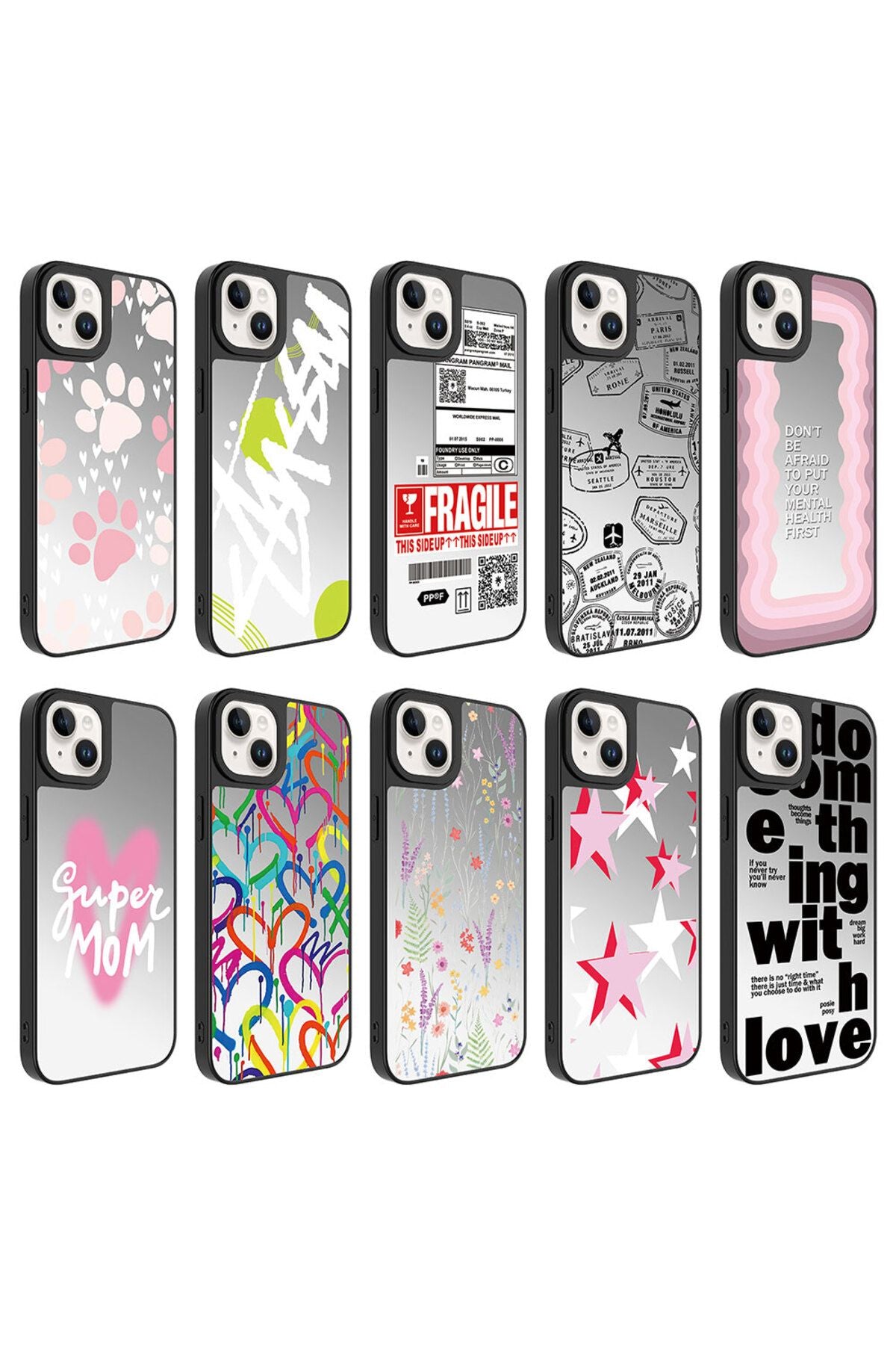 iPhone 14 Uyumlu Aynalı Desenli Kamera Korumalı Parlak Zore Mirror Kılıf-Love