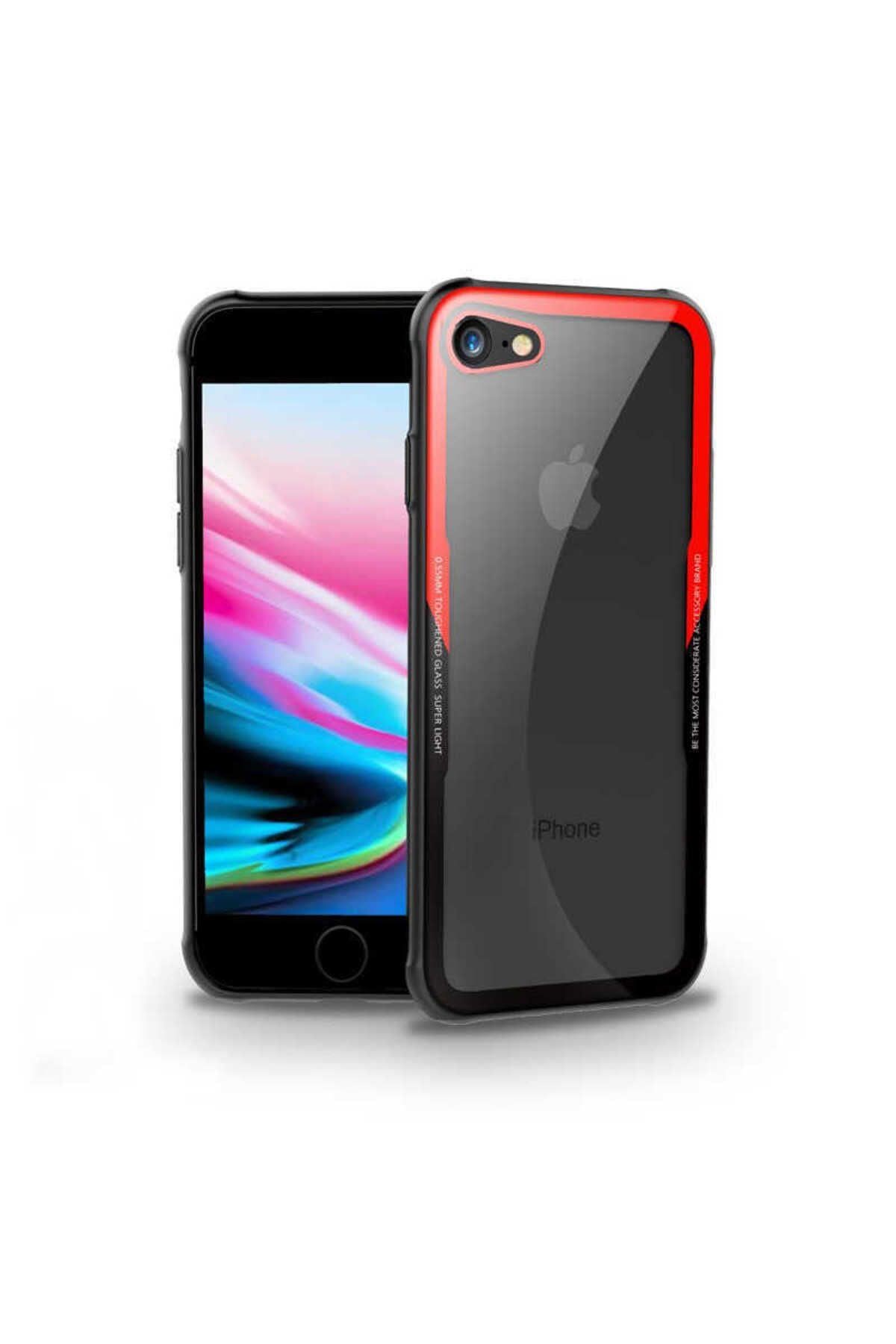 iPhone SE 2022 Uyumlu Zore Craft Arka Kılıf-Siyah-Kırmızı