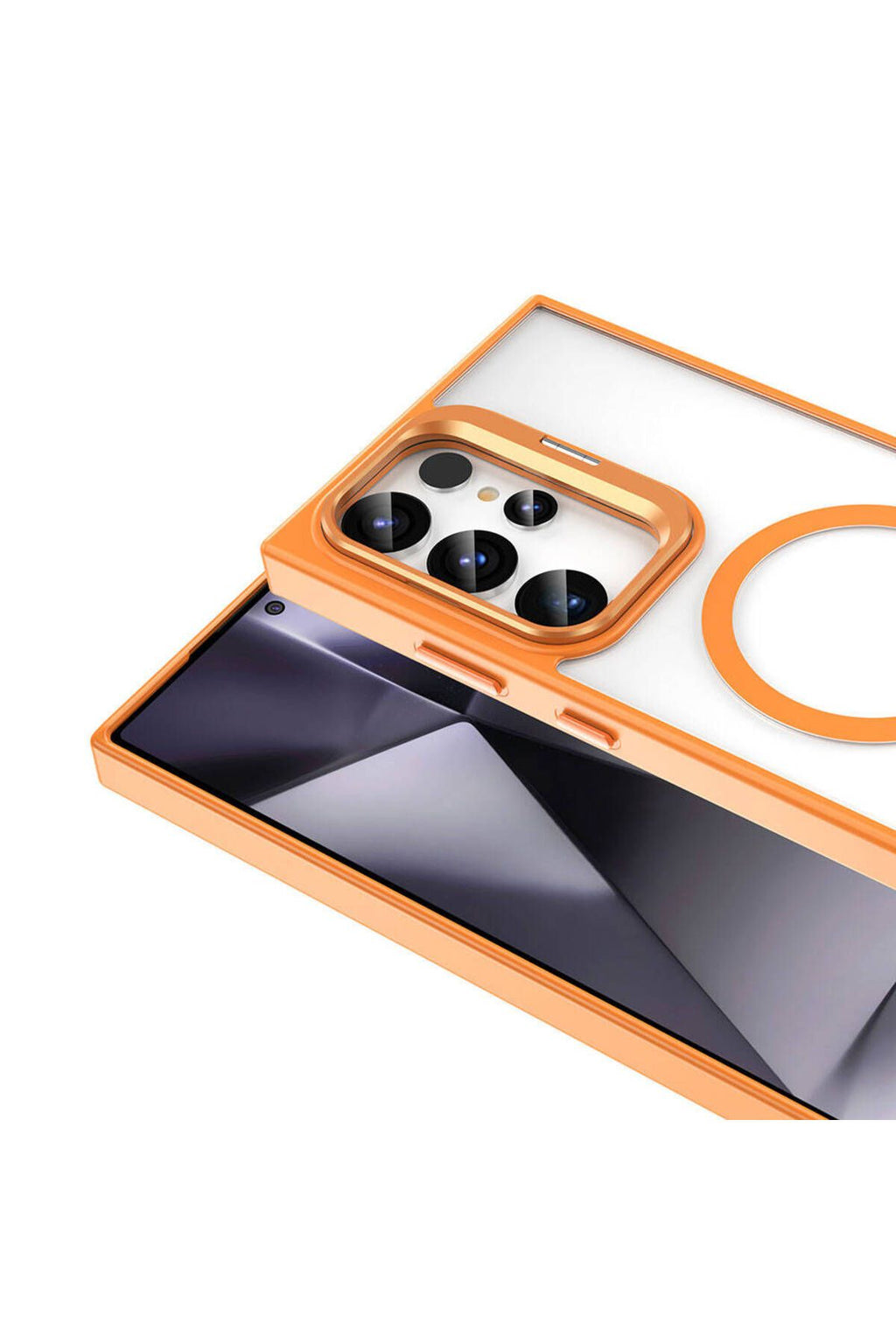 Galaxy S23 Ultra Kılıf Magsafe Şarj Özellikli Standlı Zore Magsafe Klon Kapak - Turuncu
