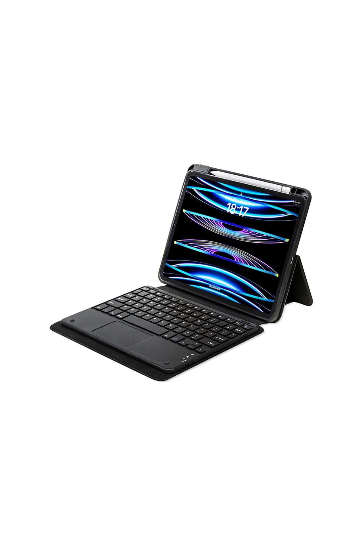 iPad Pro 11 2024 Zore Border Keyboard Bluetooh Bağlantılı Standlı Klavyeli Tablet Kılıfı - Siyah