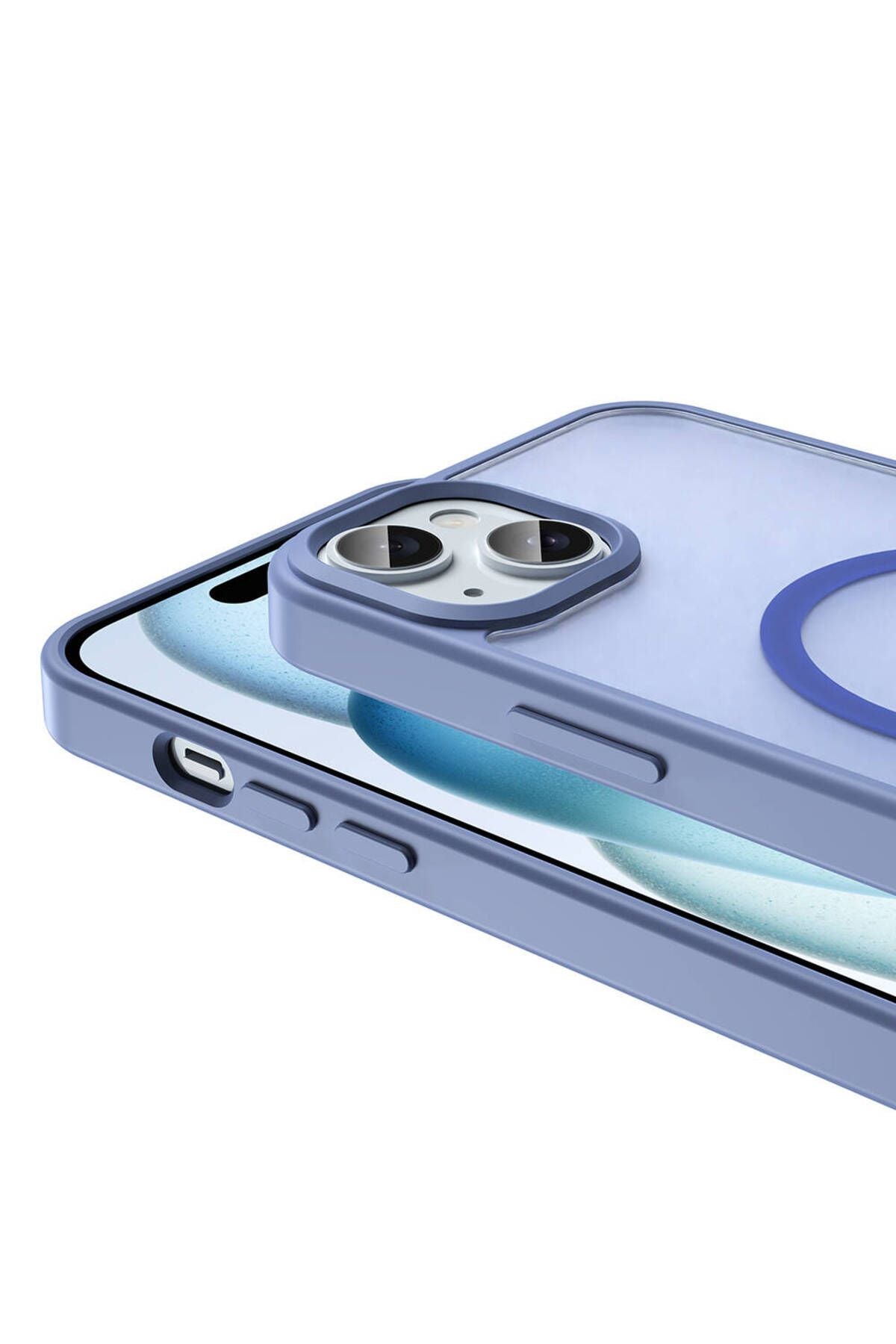 iPhone 15 Plus Kılıf Magsafe Şarj Özellikli Mat Arka Yüzey Zore Sio Kapak-Lacivert