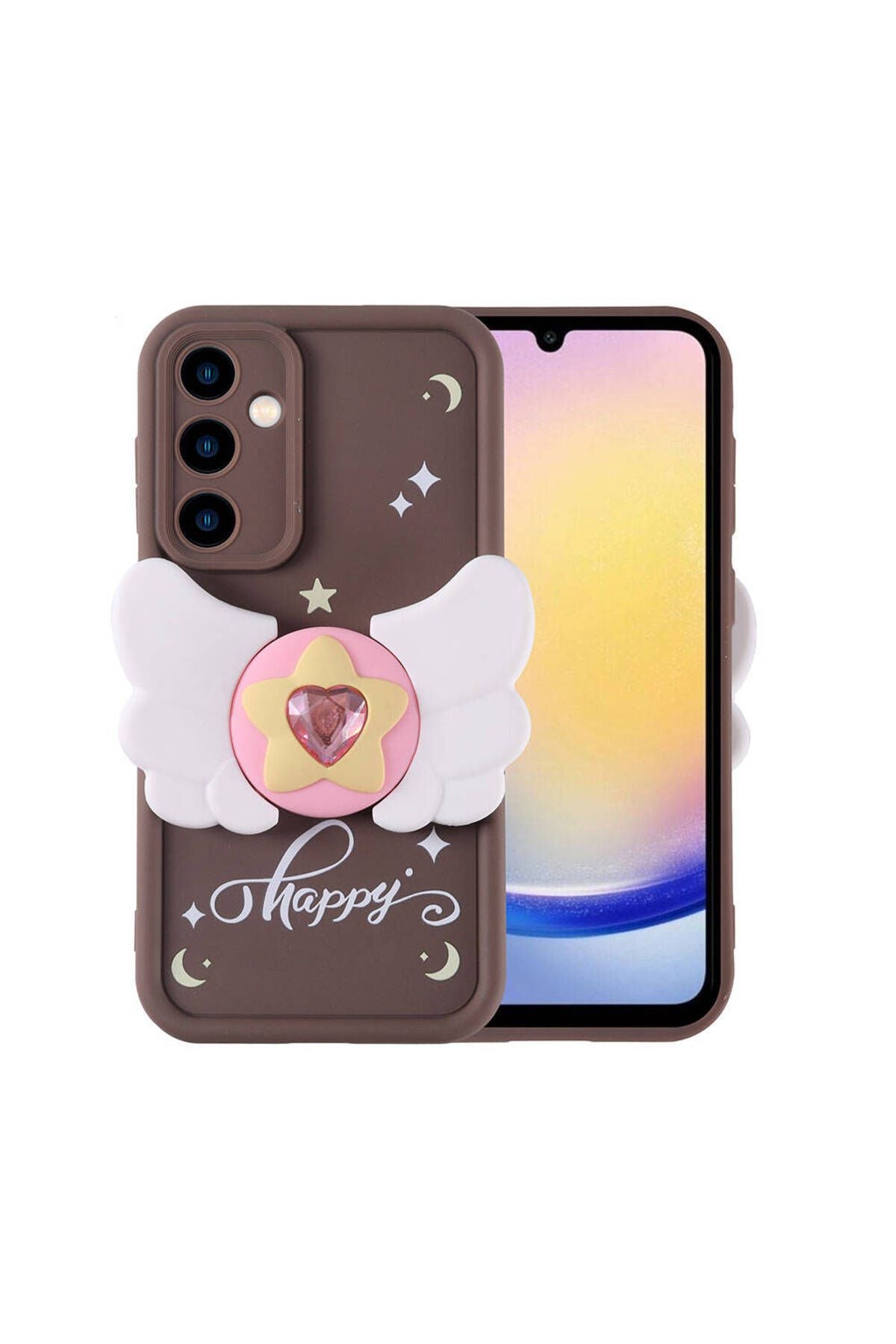 Galaxy A25 Kılıf Kamera Korumalı Figür Tasarımlı Zore Kapya Kapak-Koyu Kahve