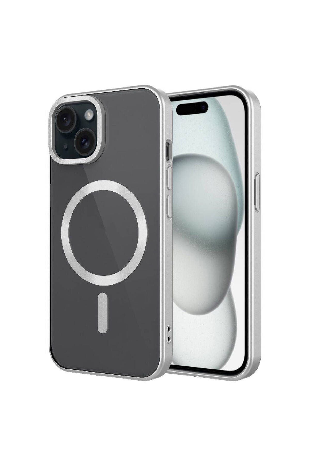 iPhone 15 Uyumlu Mat Tasarımlı Magsafe Wireless Şarj Özellikli Zore Mat Setro Kılıf-Titanyum