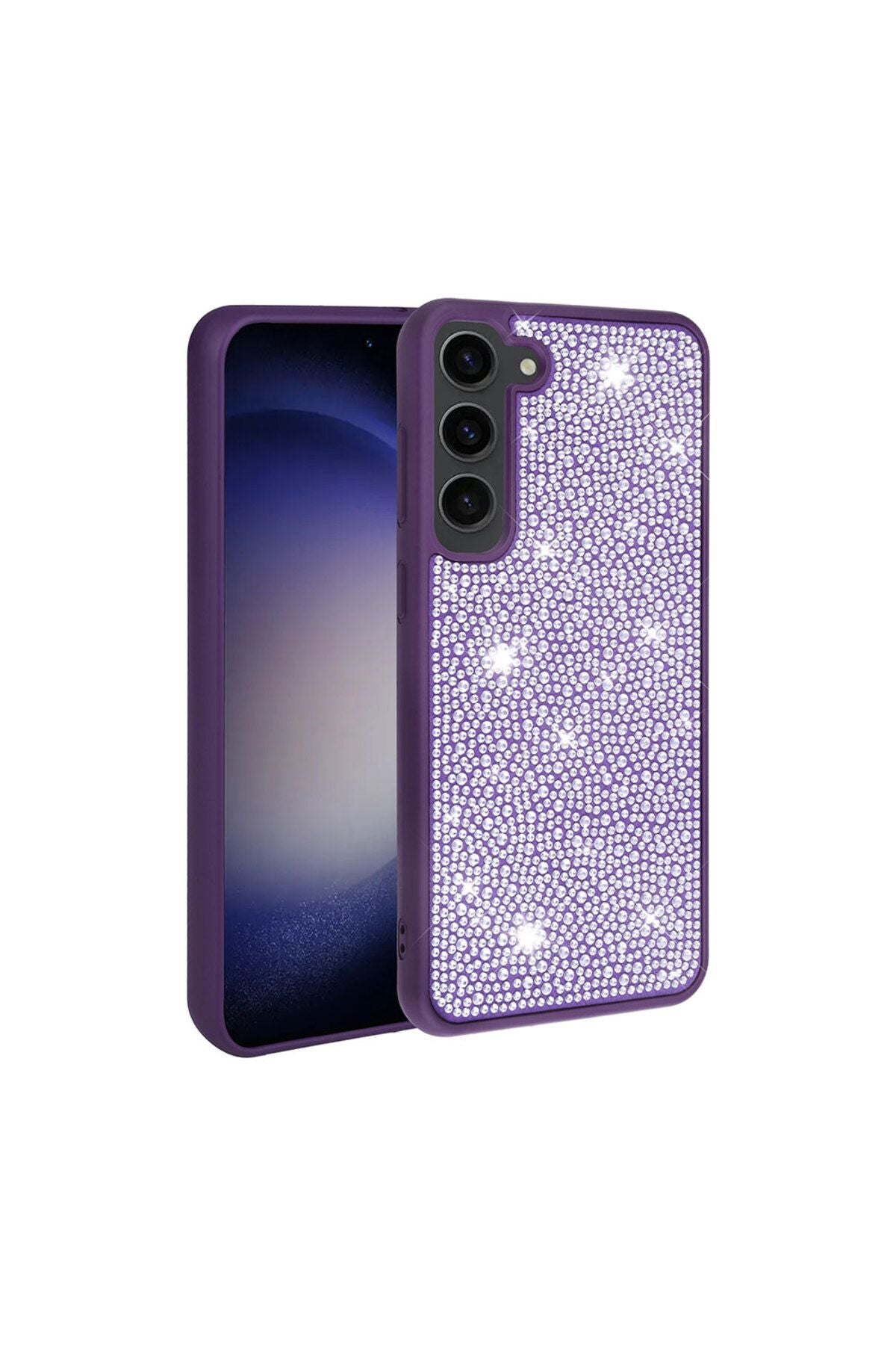 Galaxy S23 Uyumlu Parlak Taşlı Tasarım Zore Ston Kılıf-Derin Mor
