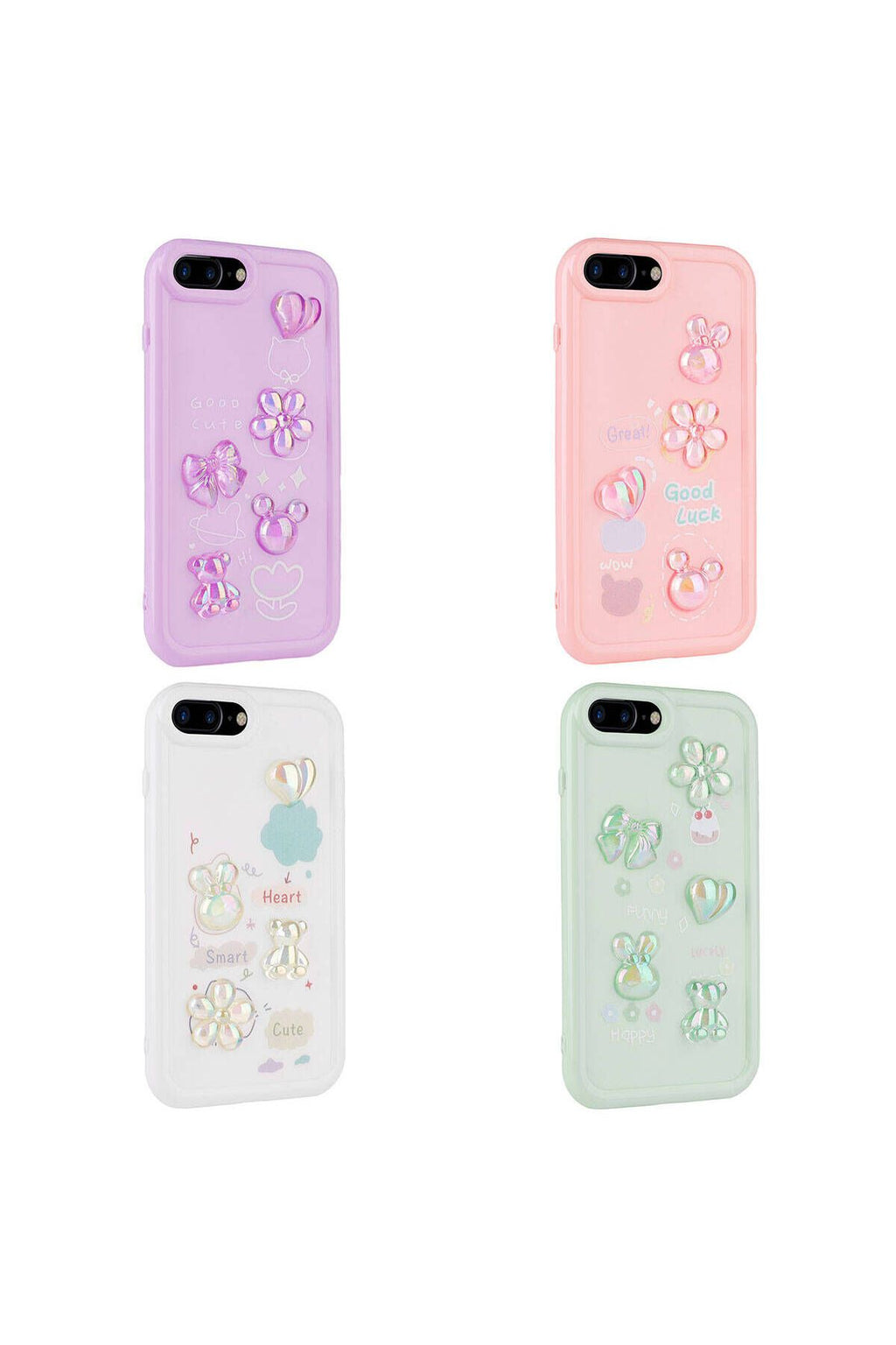 iPhone 8 Plus Kılıf Kabartma Figürlü Parlak AKAV Toys Silikon Kapak - Pembe