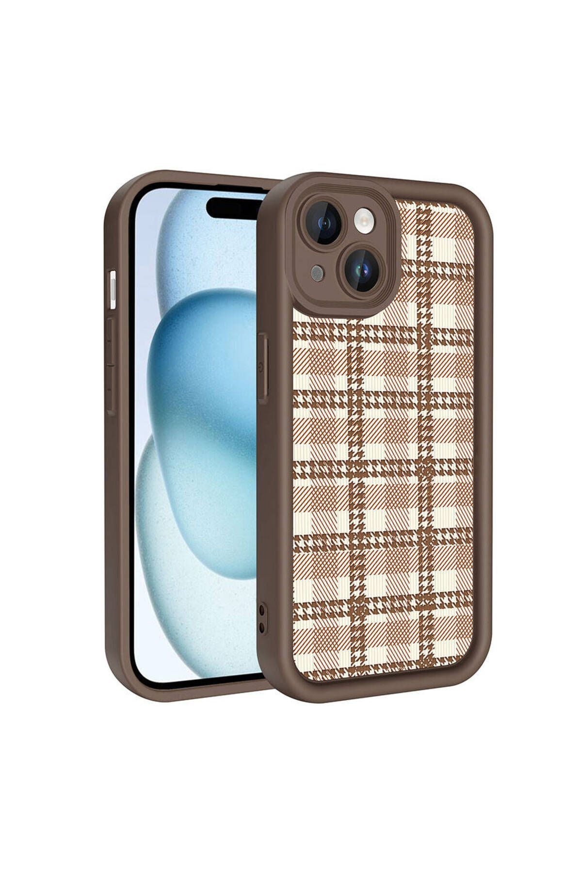 iPhone 15 Kılıf Kamera Korumalı Baskılı Arka Yüzey Zore Klas Kapak - Açık Kahve