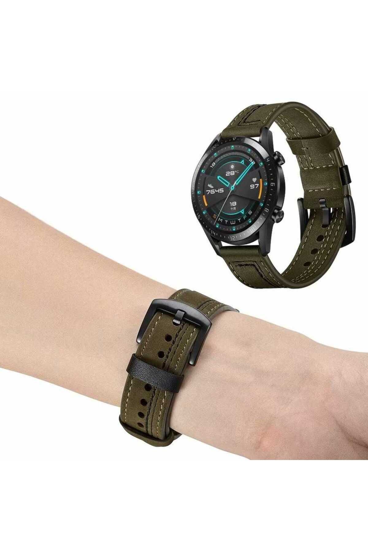Galaxy Watch 46mm (22mm) Uyumlu KRD-19 Deri Zore Kordon-Siyah