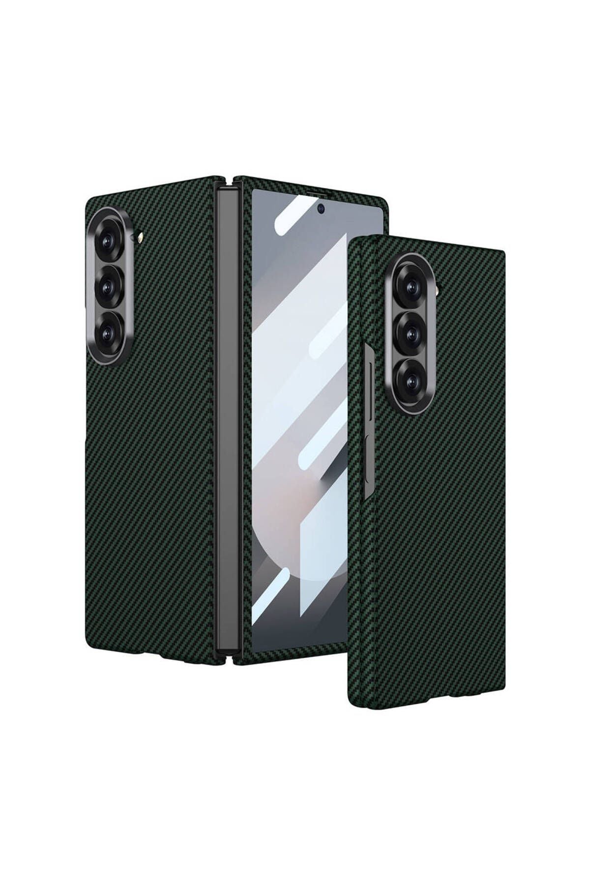 Galaxy Z Fold 6 Uyumlu Kamera Korumalı Karbon Fiber Tasarımlı Arka Yüzey Zore Kıpta Karbon Kapak
