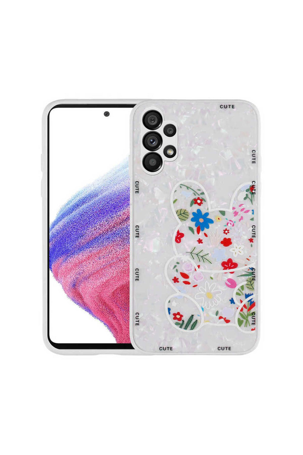 Galaxy A13 4G Kılıf Desenli Sert Silikon Zore Mumila Kapak - White Bear