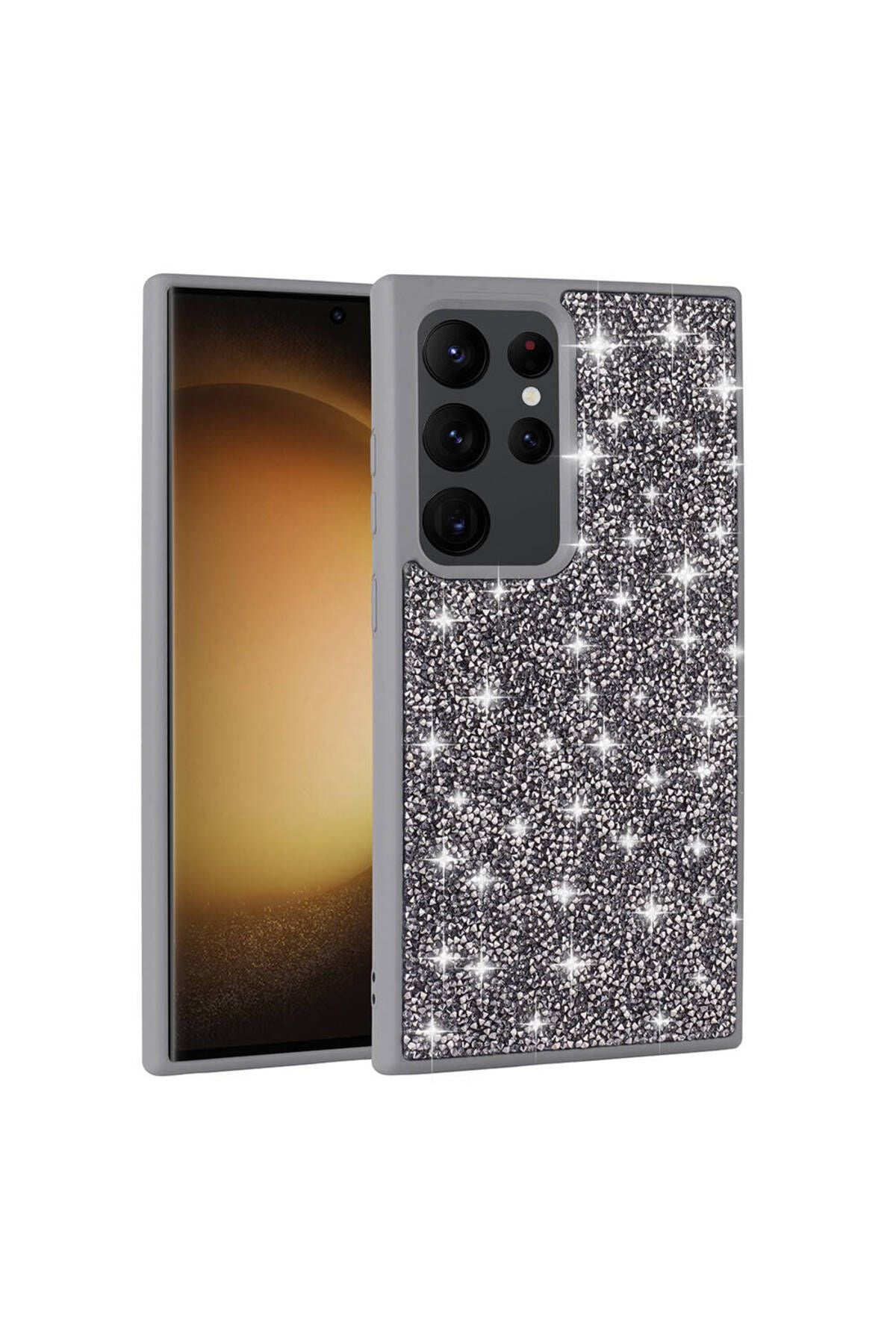 Galaxy S24 Ultra Uyumlu Parlak Taşlı Tasarım Pırlanta Zore Kılıf-Beyaz