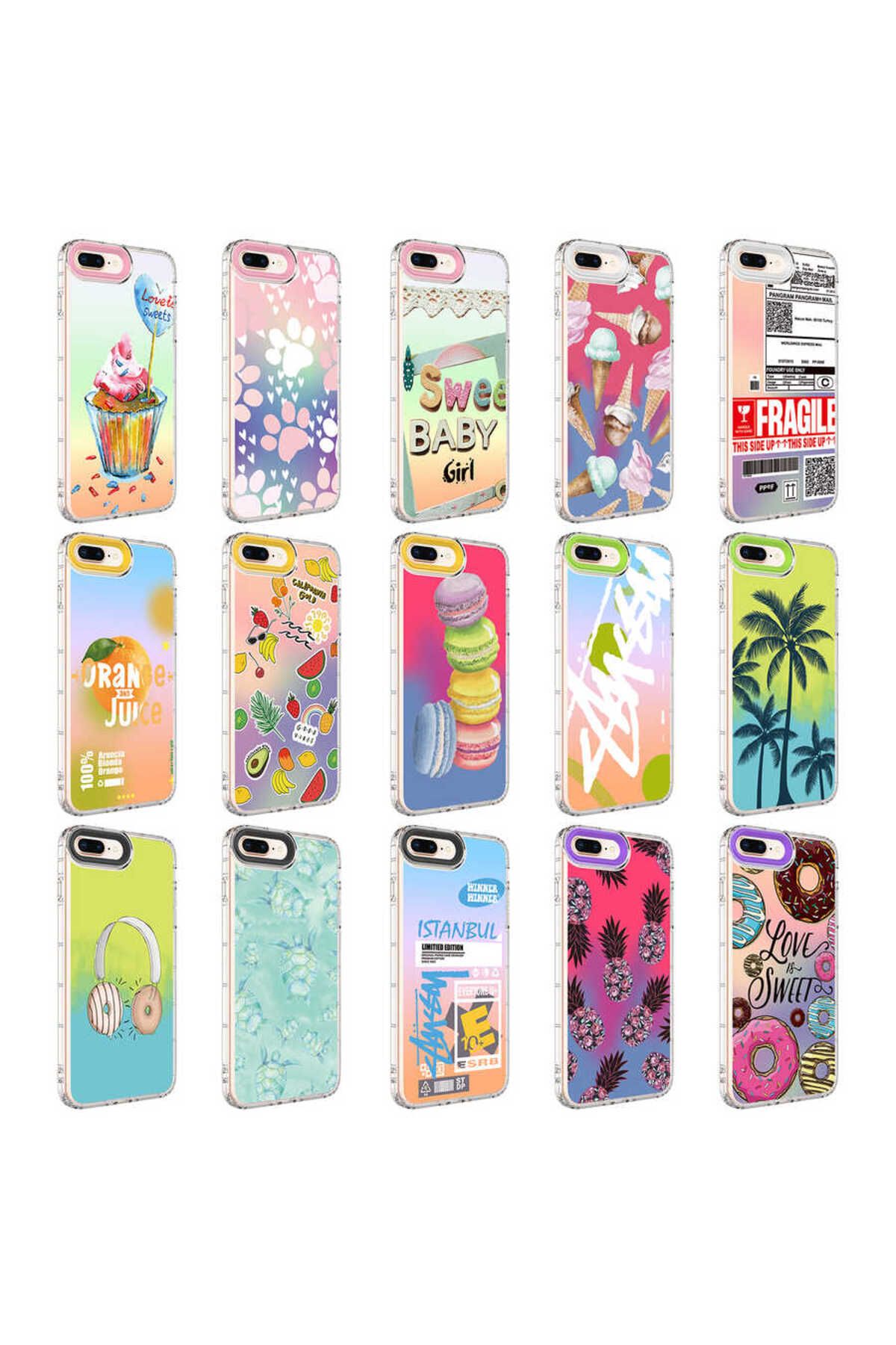 iPhone 8 Plus Kılıf Kamera Korumalı Renkli Desenli Sert Silikon Zore Korn Kapak - NO9