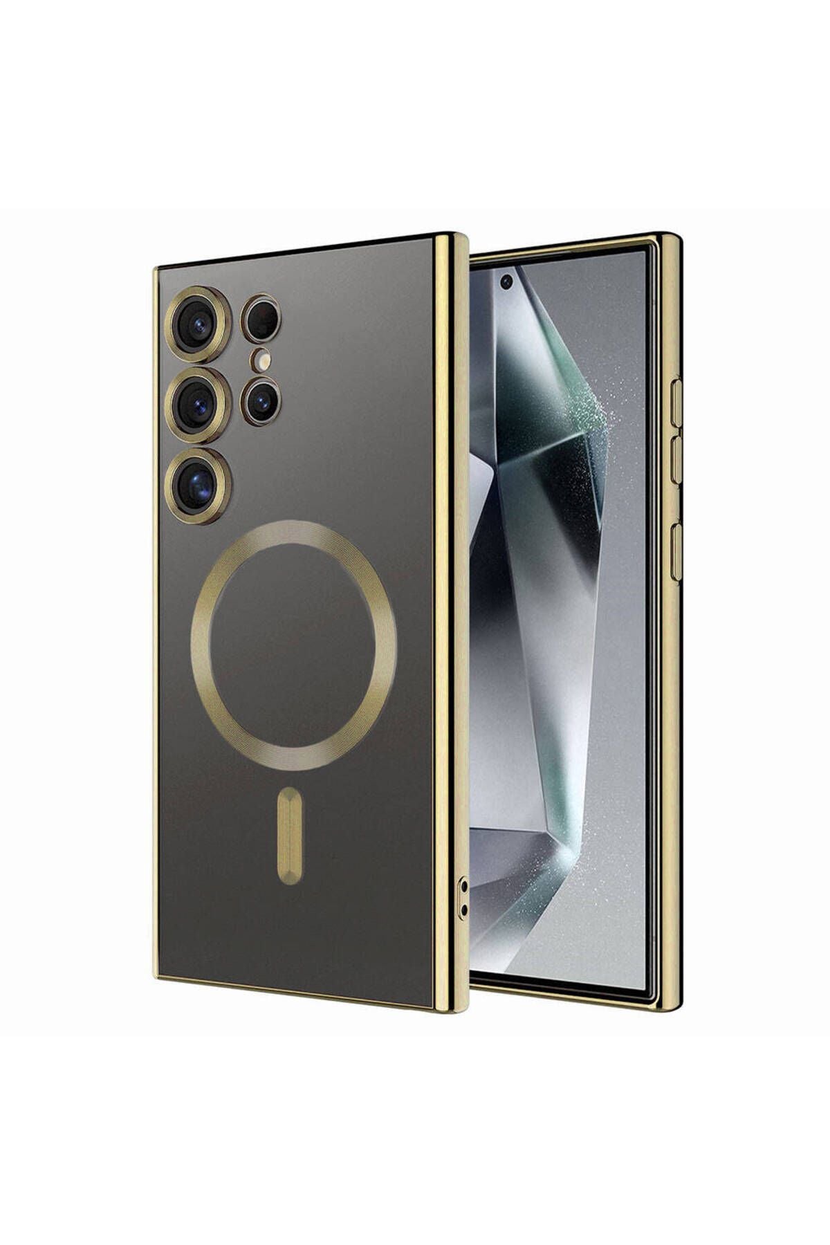 Galaxy S24 Ultra Kılıf Kamera Korumalı Magsafe Wireless Şarj Özellikli Zore Demre Kapak - Gold