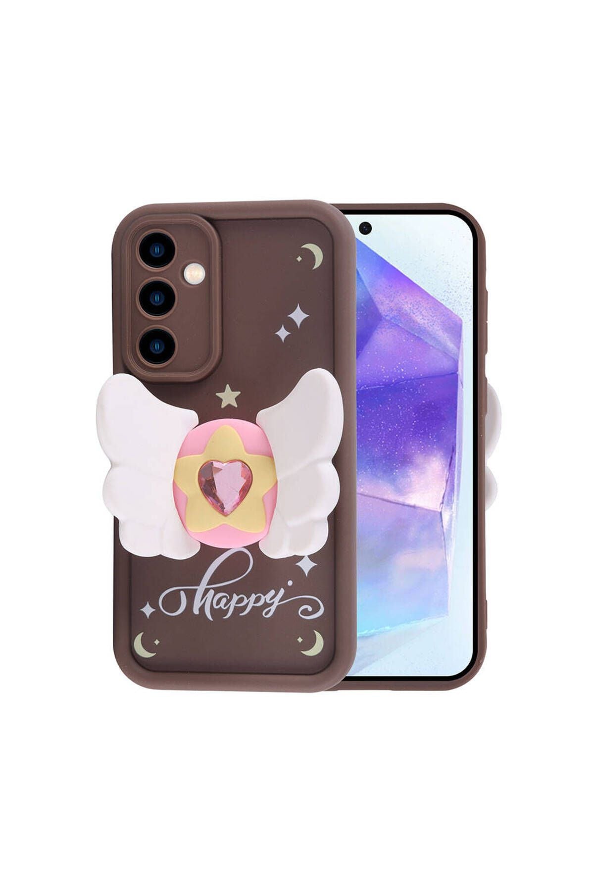 Galaxy A35 Kılıf Kamera Korumalı Figür Tasarımlı Zore Kapya Kapak - Koyu Kahve