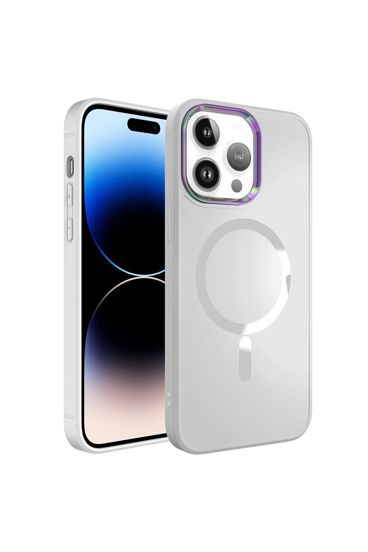 iPhone 14 Pro Uyumlu Magsafe Wireless Şarj Özellikli Zore Stil Kılıf-Beyaz