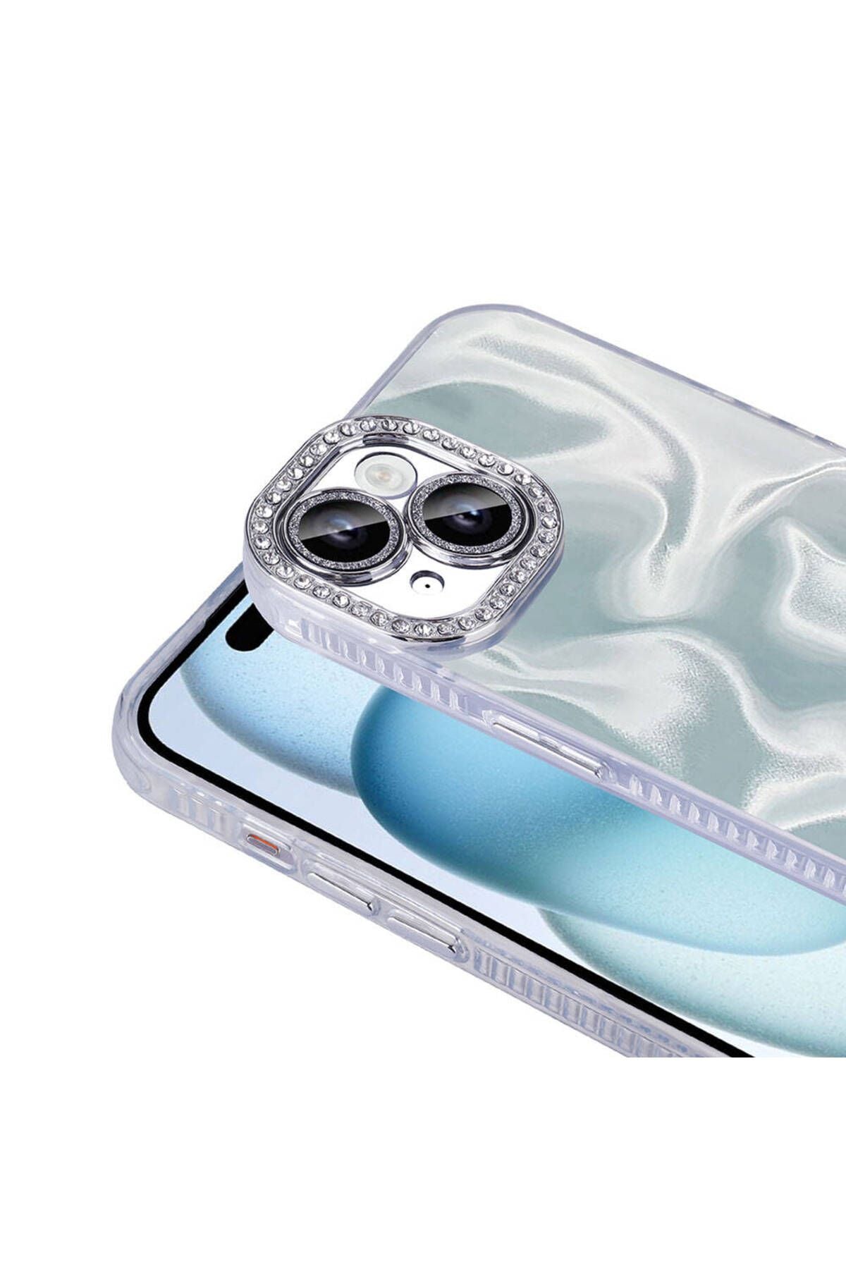 iPhone 15 Kılıf Airbagli Parlak Taş Detay Tasarımlı Zore Esila Kapak-Pembe