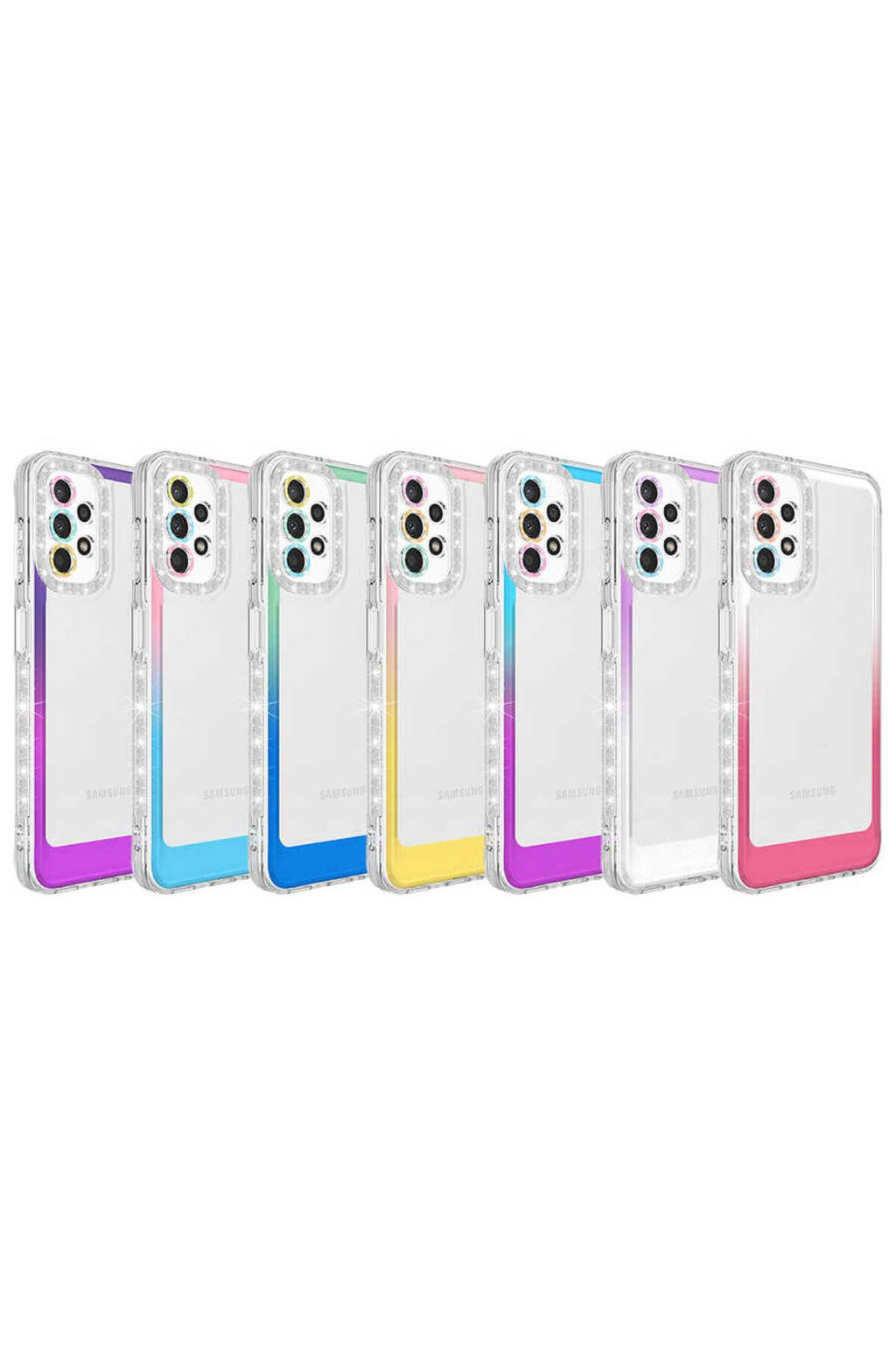 Galaxy A52 Kılıf Simli ve Renk Geçiş Tasarımlı Lens Korumalı Zore Park Kapak - Pembe-Sarı