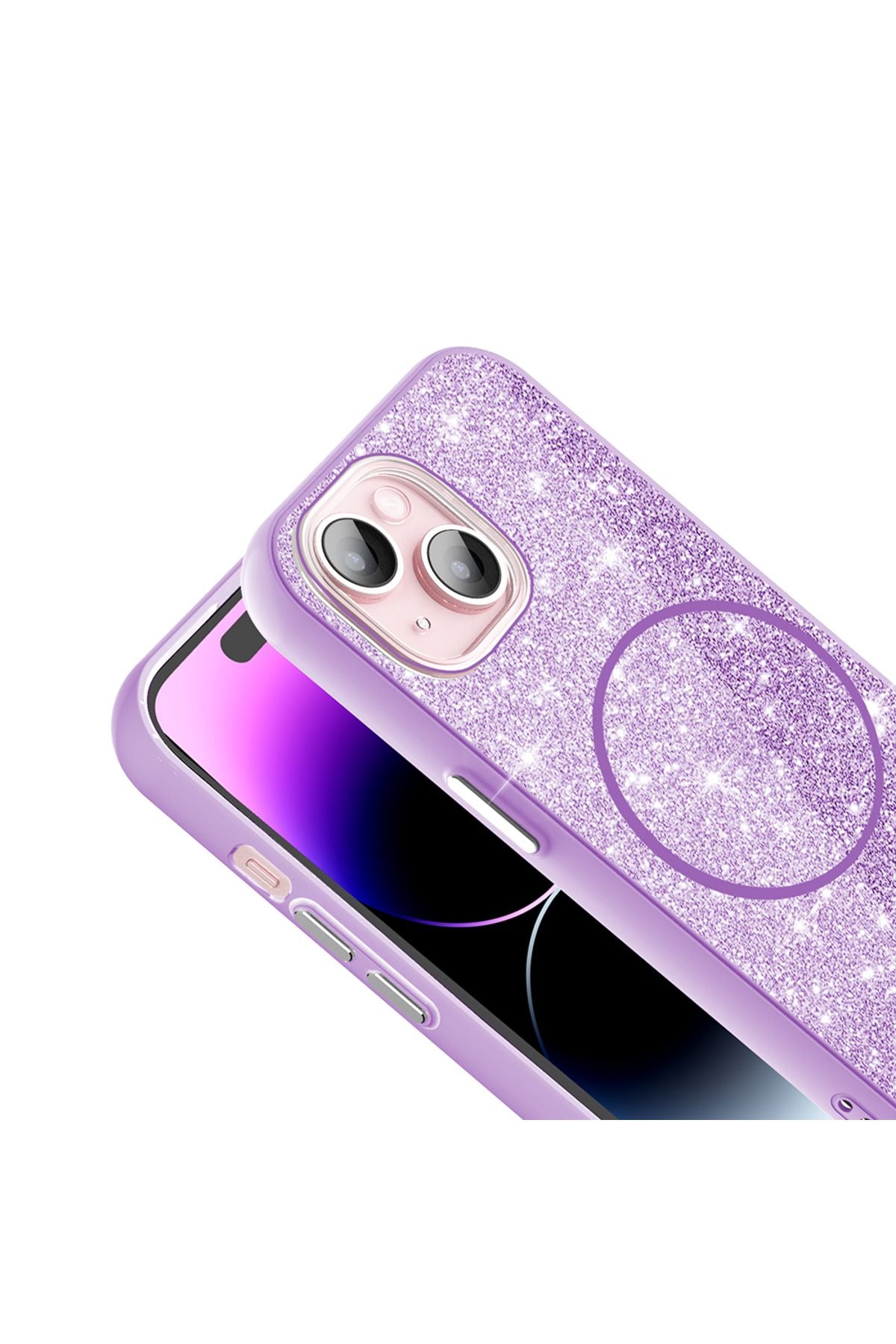 iPhone 15 Plus Kılıf Magsafe Şarj Özellikli Parlayan Simli Zore Okso Kapak - Siyah