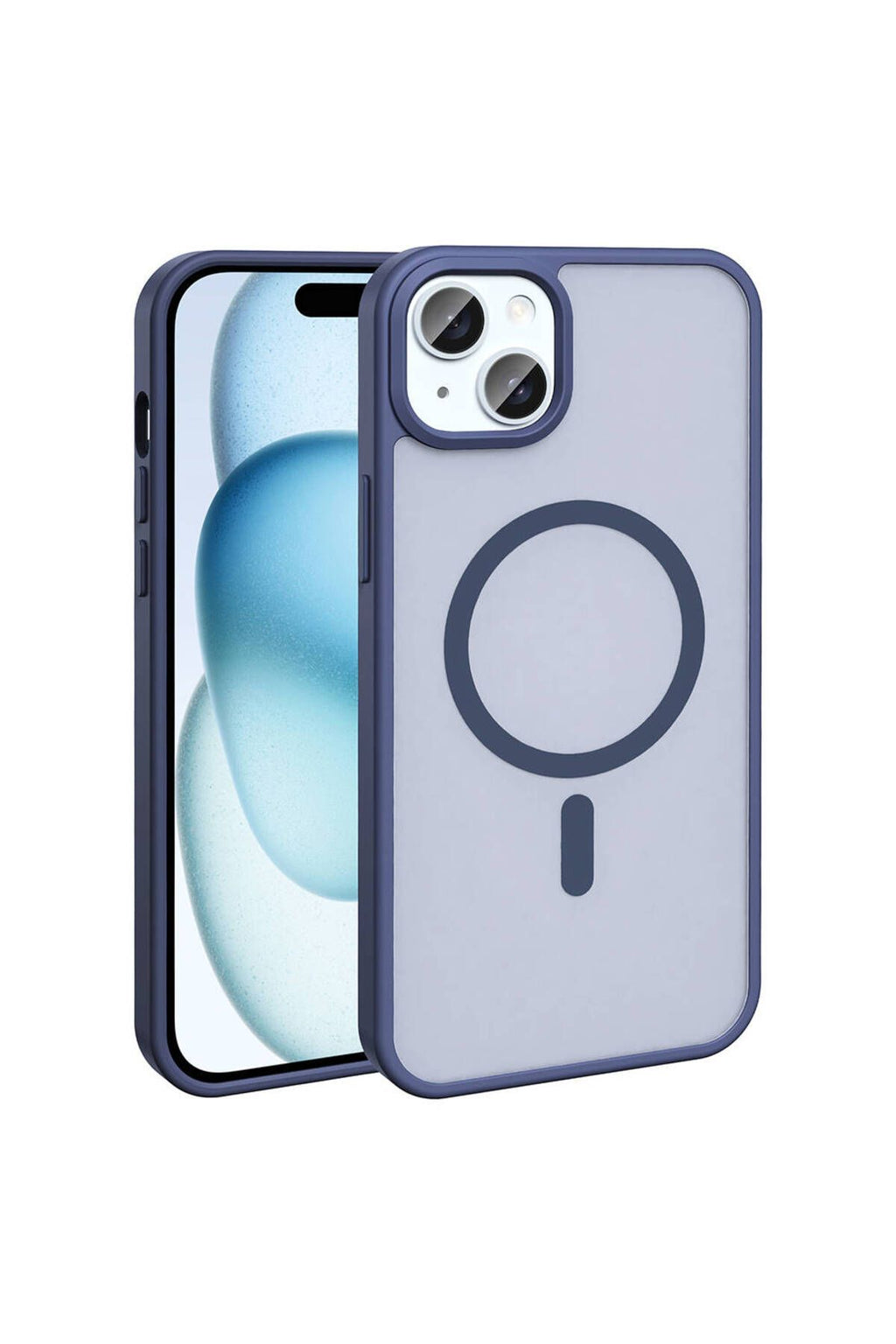 iPhone 15 Kılıf Magsafe Şarj Özellikli Mat Arka Yüzey Zore Sio Kapak-Lacivert