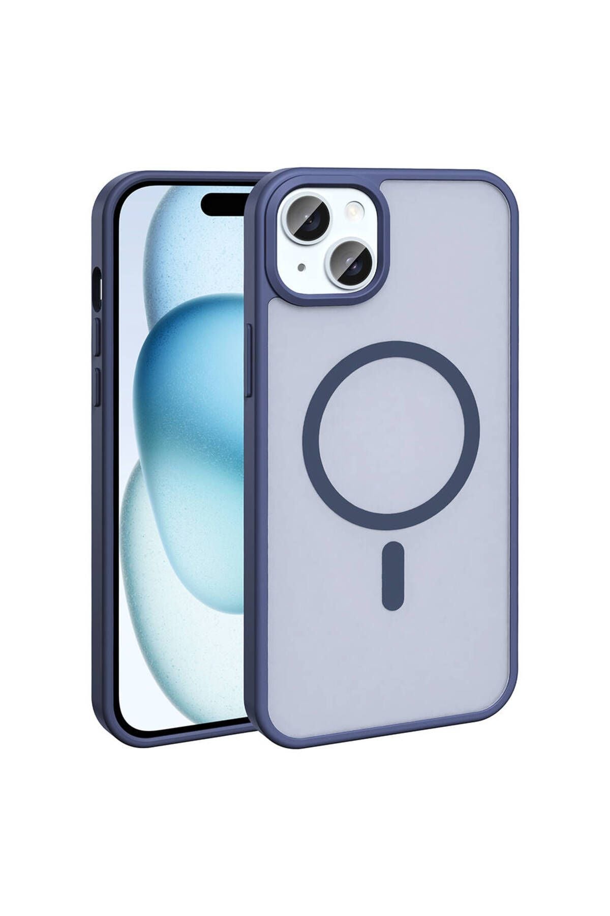 iPhone 15 Kılıf Magsafe Şarj Özellikli Mat Arka Yüzey Zore Sio Kapak-Lacivert