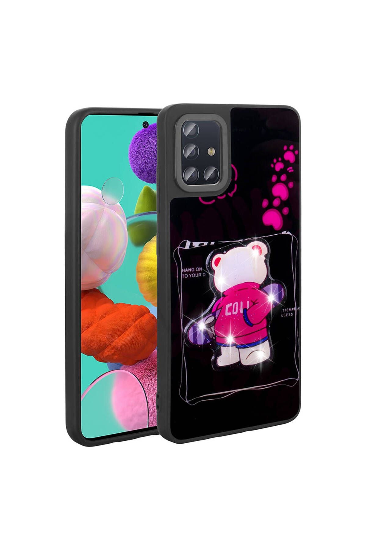 Galaxy A51 Kılıf Parlayan Kabartmalı İkonik Figürlü Zore Amas Silikon Kapak - Pembe