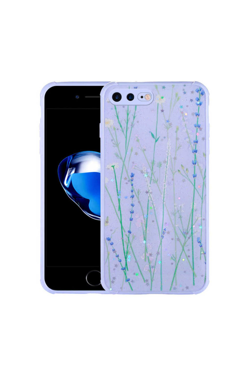 iPhone 8 Plus Kılıf Simli Desenli Kamera Korumalı Parlak RNTC Popy Kapak - Papatya