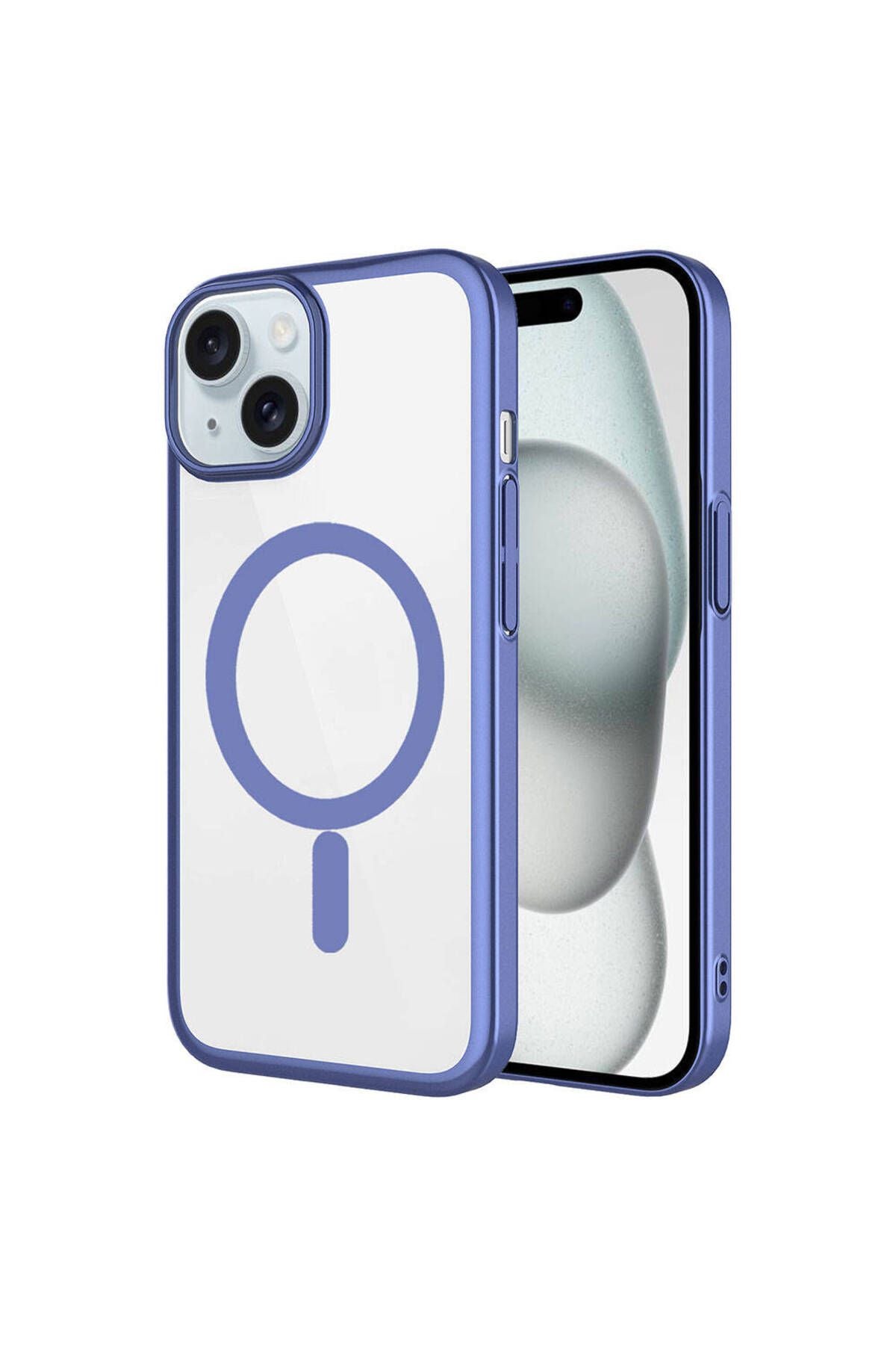 iPhone 15 Uyumlu Wireless Şarj Özellikli Sert PC Zore Mat Riksos Magsafe Kılıf-Mavi