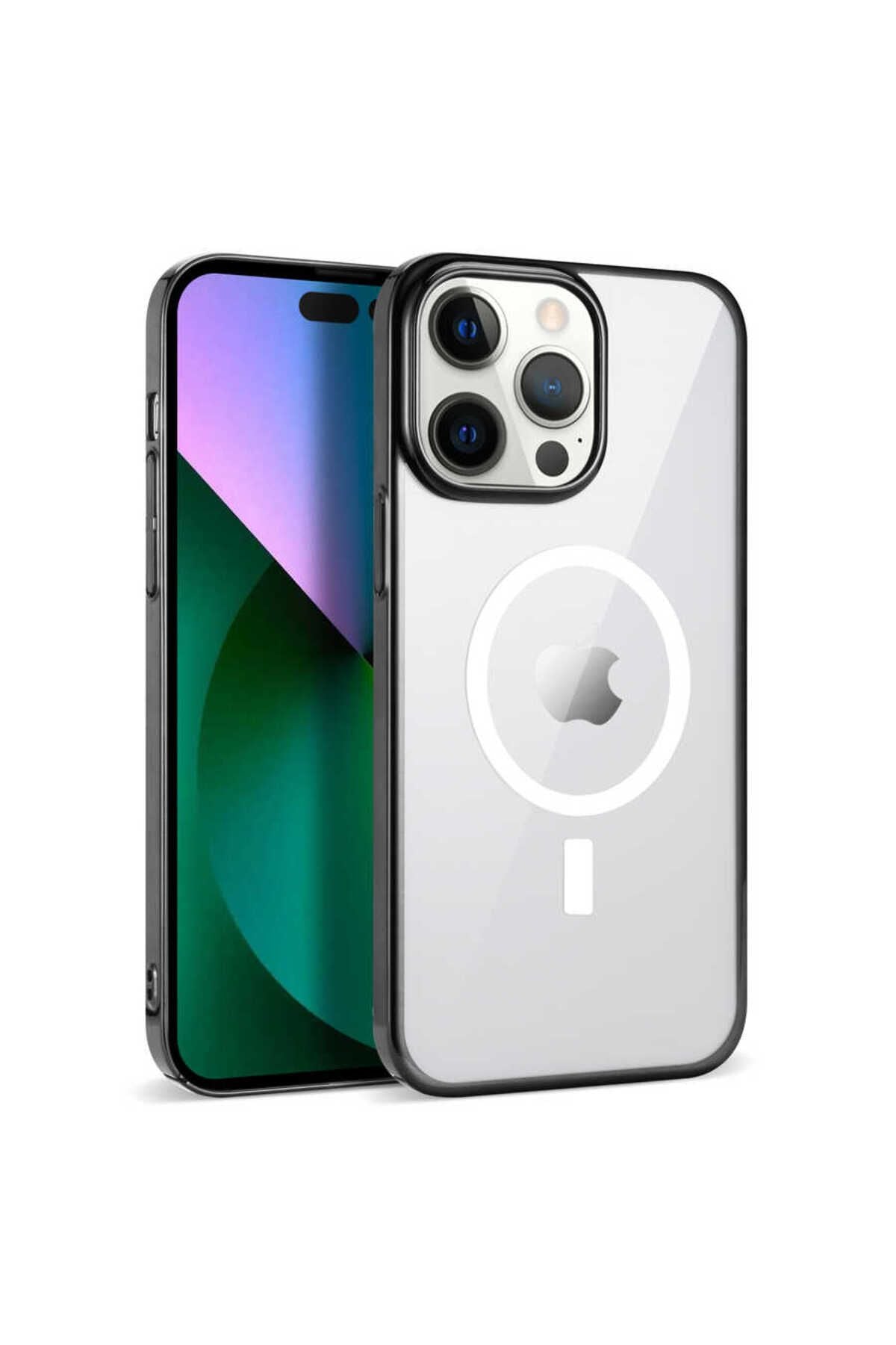 iPhone 14 Pro Max Uyumlu Zore Wireless Şarj Özellikli Pixel Magsafe Kılıf-Gold