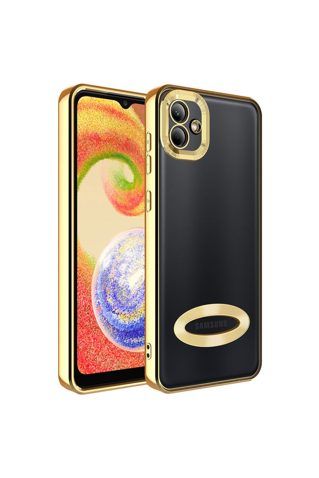 Galaxy A04 Kılıf Kamera Korumalı Logo Gösteren Zore Omega Kapak - Gold