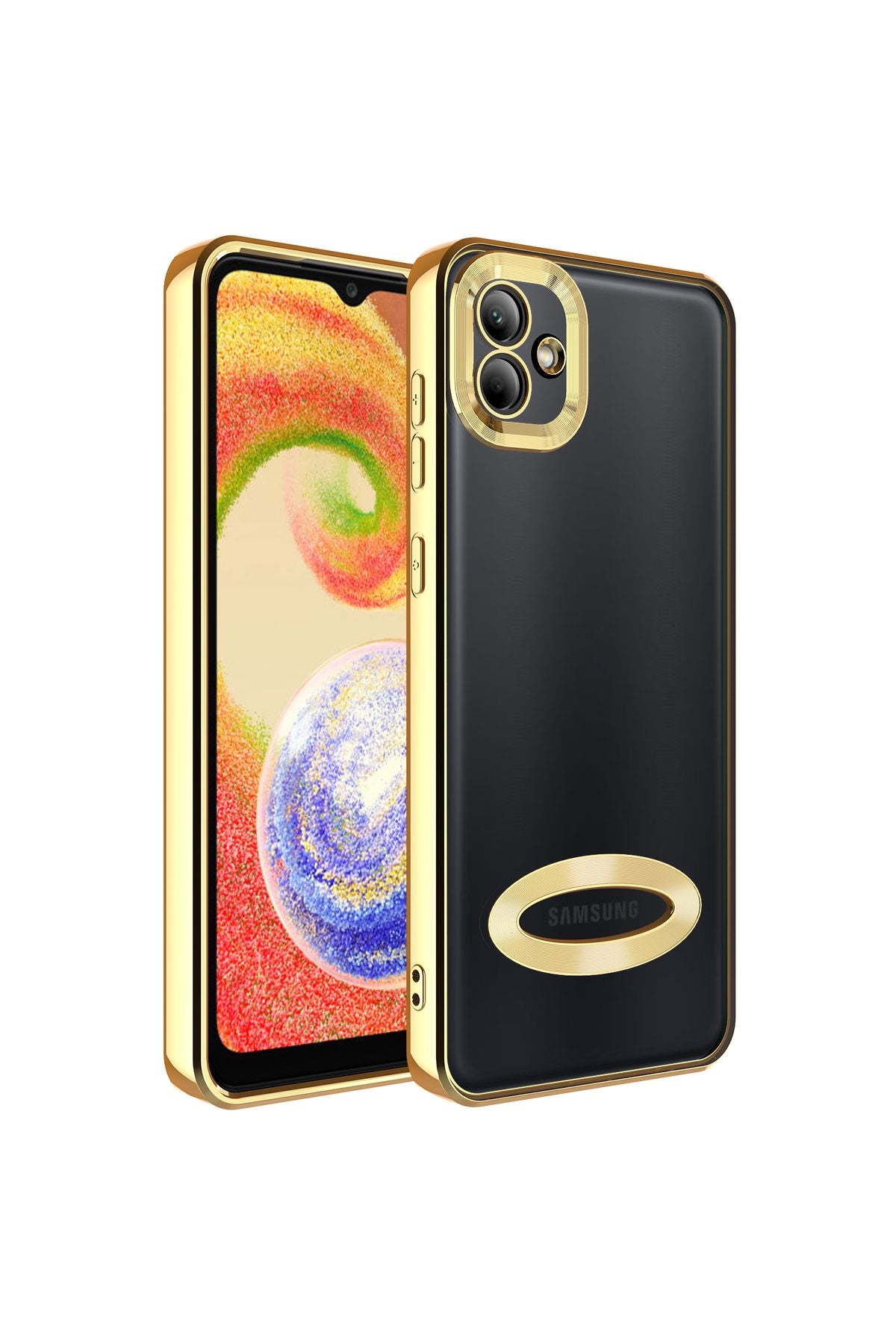 Galaxy A04 Kılıf Kamera Korumalı Logo Gösteren Zore Omega Kapak - Gold