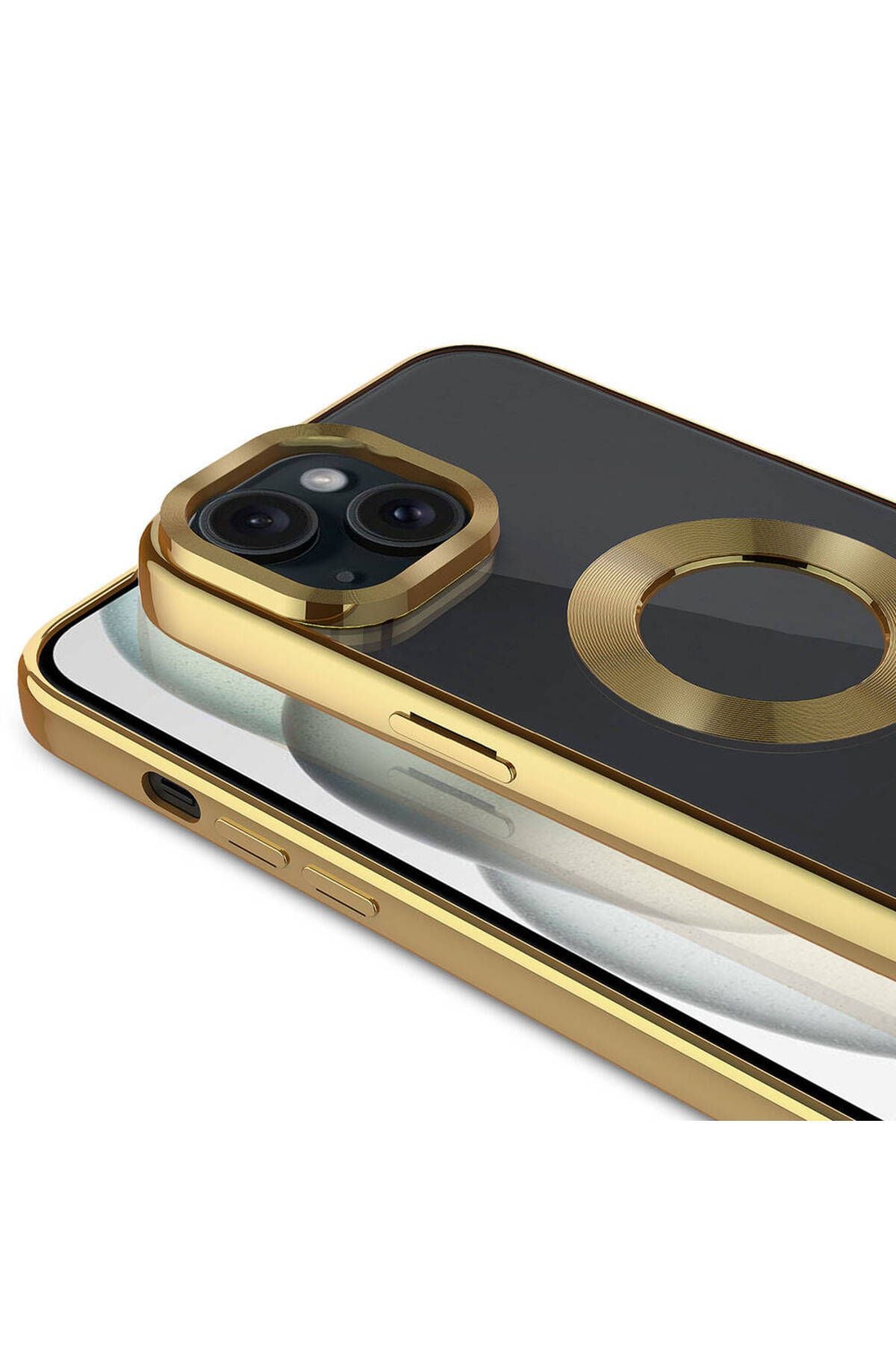 iPhone 15 Plus Uyumlu Tek Kamera Çerçeveli Logo Gösteren Zore Omega Kılıf-Titanyum