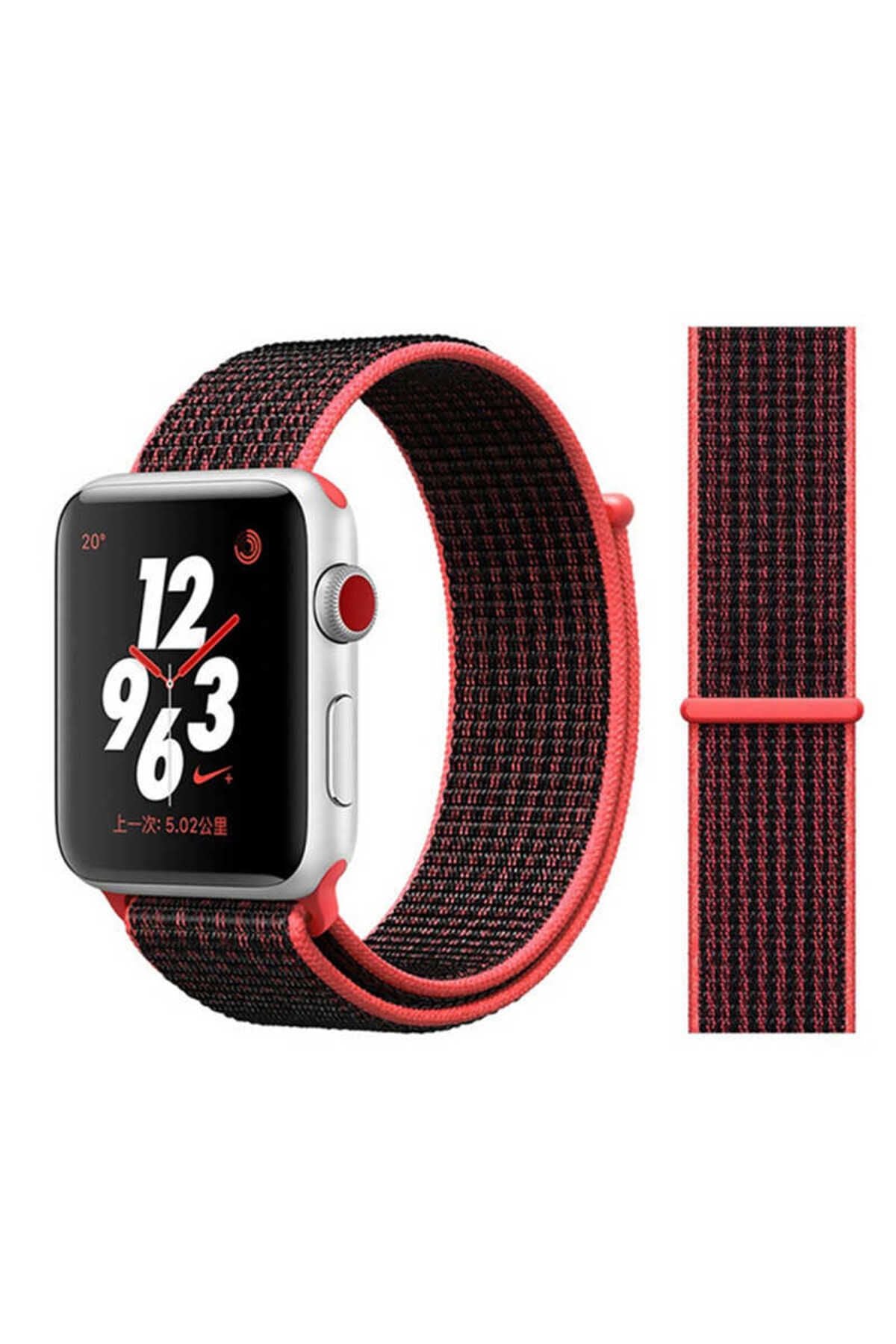 Watch 42mm Uyumlu KRD-03 Hasır  Kordon-56-Neon Pink