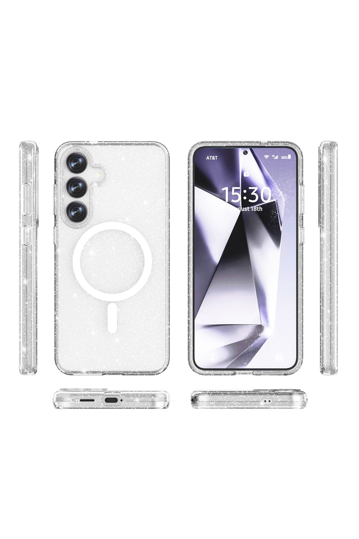 Galaxy S25 Plus Kılıf Magsafe Şarj Özellikli Parlayan Simli Saydam Renkli Zore Allstar Kapak - Şeffa