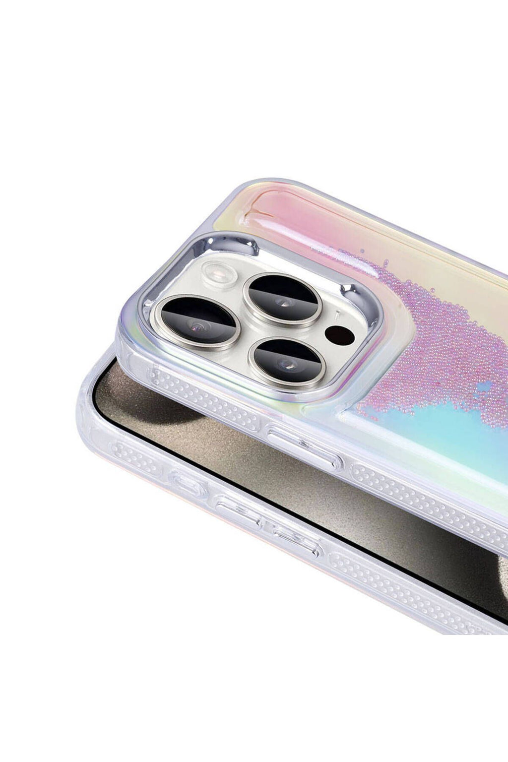 iPhone 15 Pro Kılıf Airbagli Renkli Arka Yüzey Boncuk Tasarımlı Zore Kumul Kapak - Şeffaf