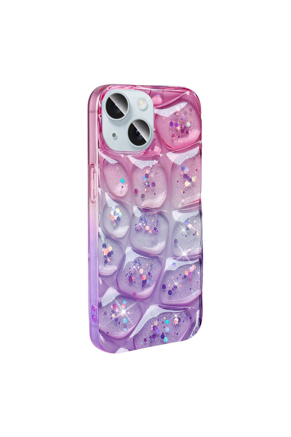 iPhone 15 Kılıf Simli 3D Desenli Zore Hacar Kapak - Pembe-Mor