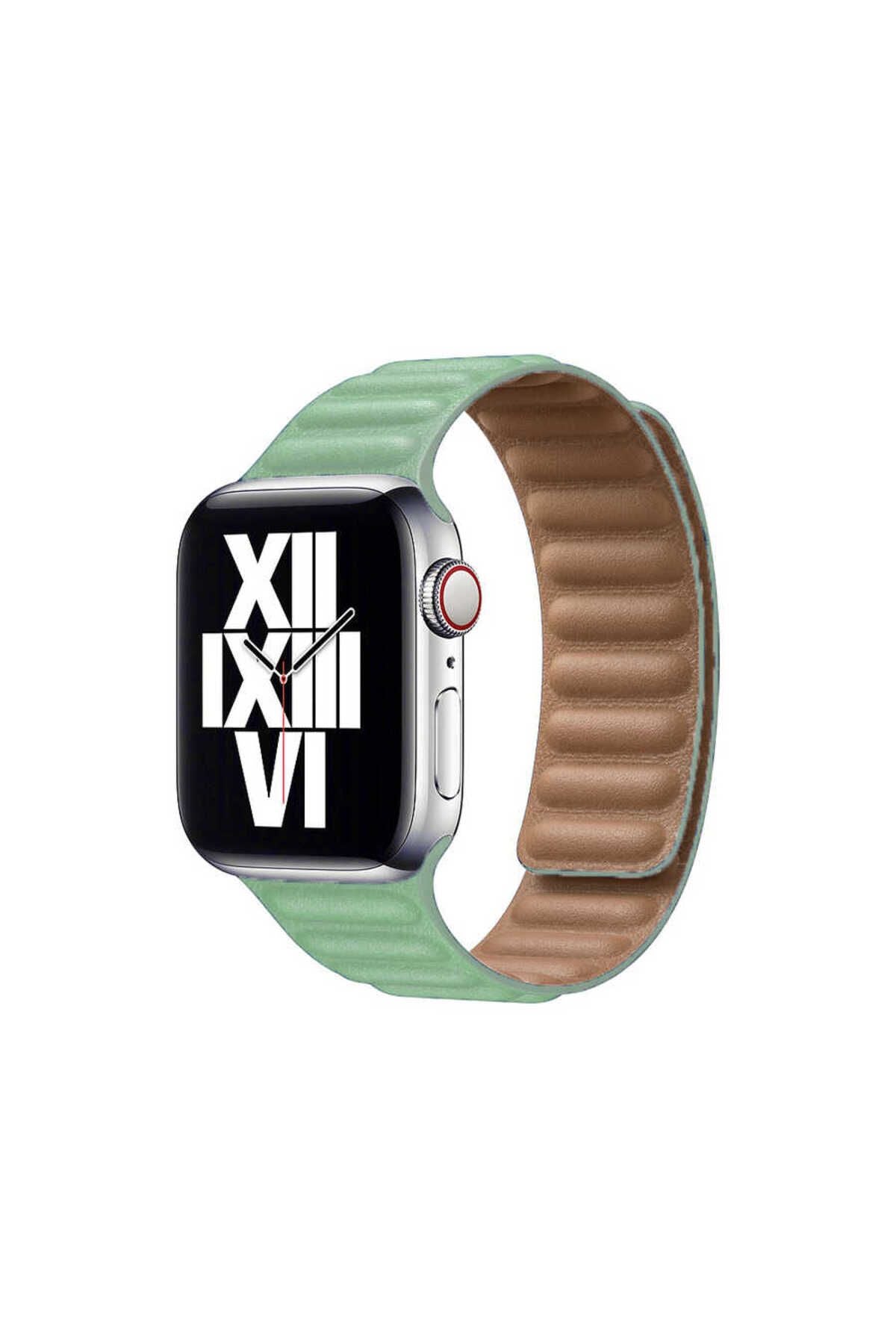 Watch 40mm Uyumlu KRD-34 Deri Zore Kordon-Açık Yeşil