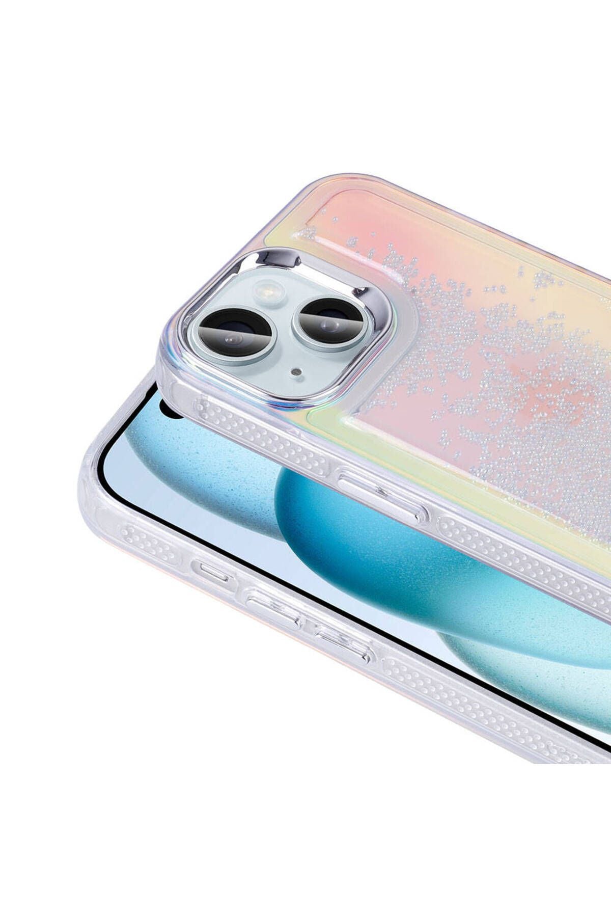 iPhone 15 Kılıf Airbagli Renkli Arka Yüzey Boncuk Tasarımlı Zore Kumul Kapak - Pembe