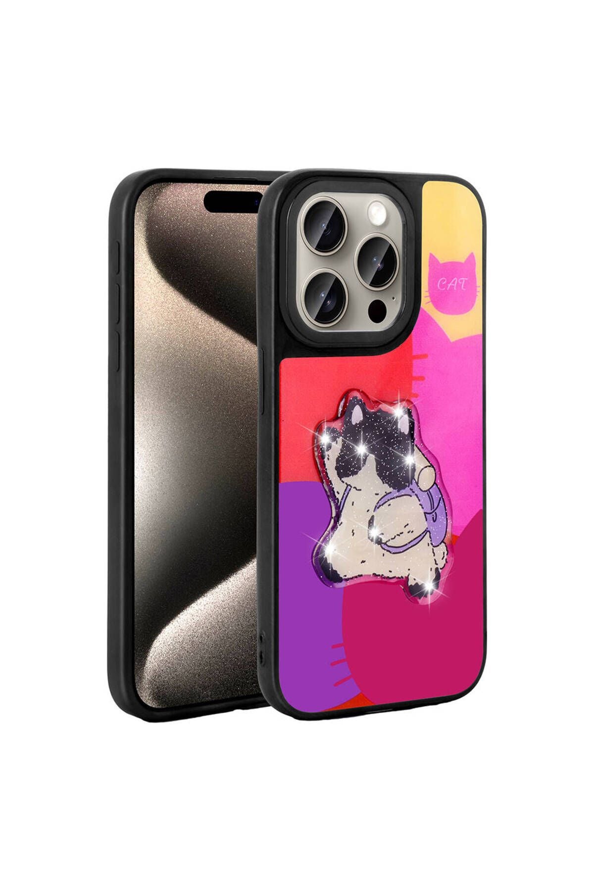 iPhone 15 Pro Kılıf Parlayan Kabartmalı İkonik Figürlü Zore Amas Silikon Kapak-Mor