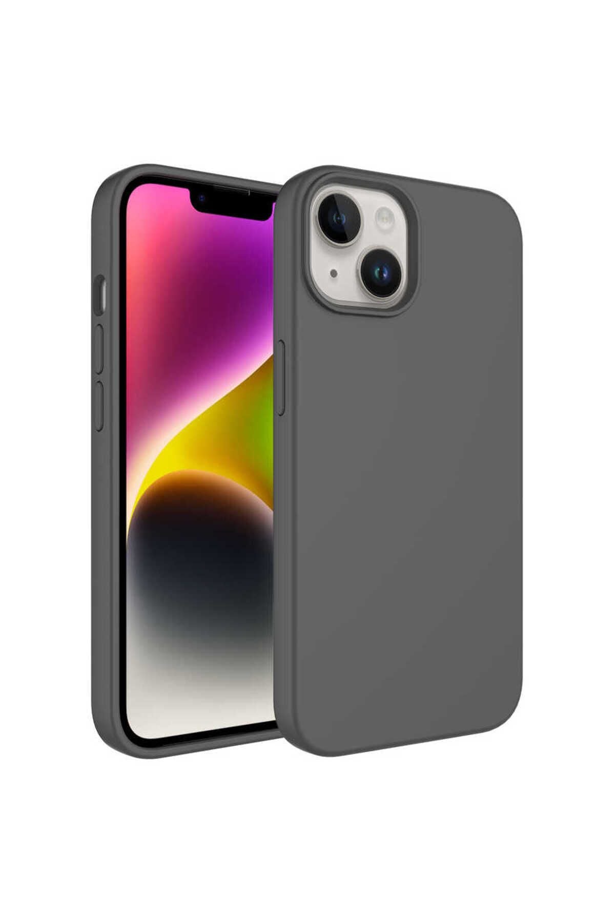 iPhone 14 Uyumlu Sıvı Teknolojili Silinebilir Sert Zore Kivi Kılıf-Gri