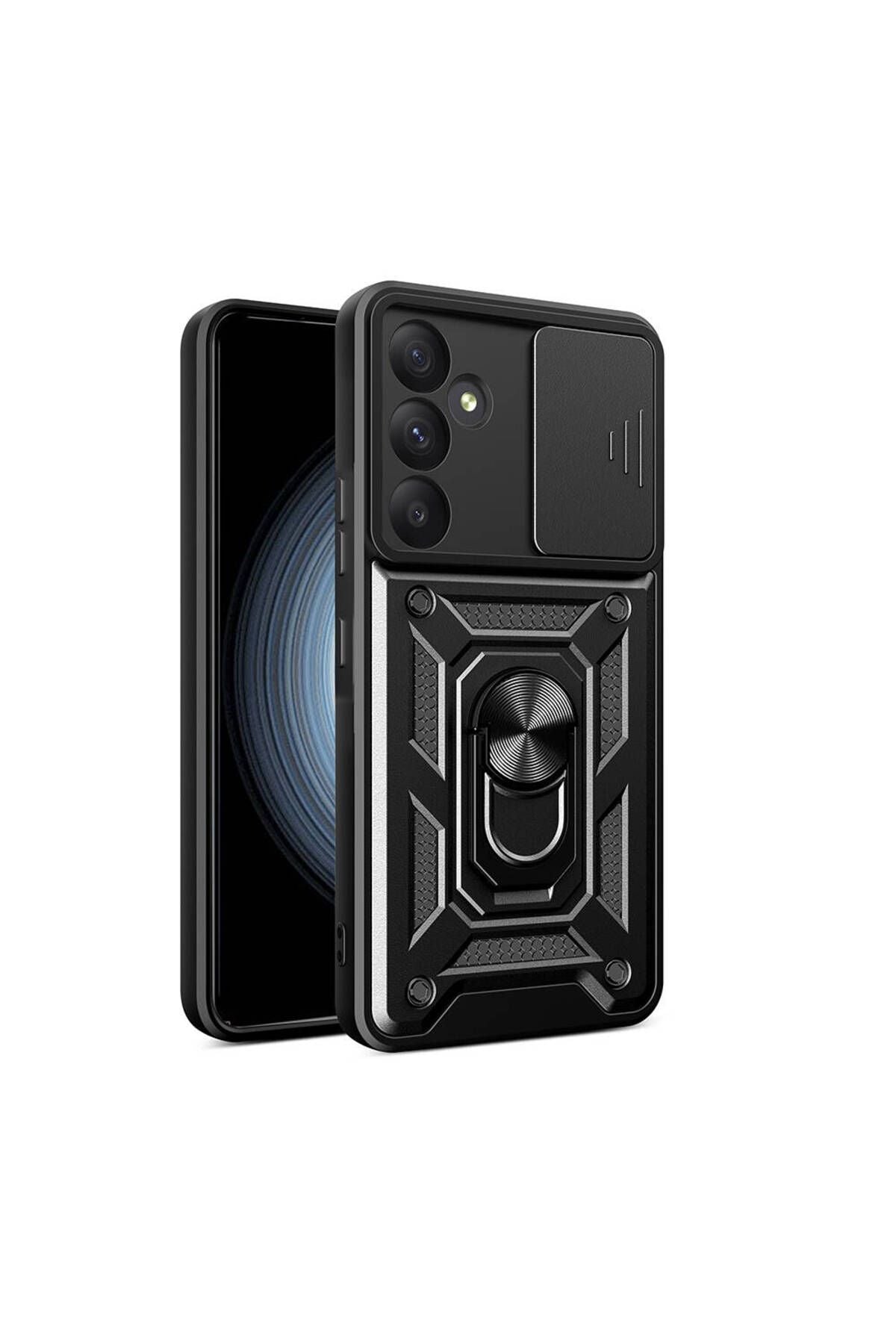 Galaxy A55 Uyumlu ODC Kılıf Magnetik Standlı Kamera Korumalı Zore Sürgülü Vega Kapak-Siyah