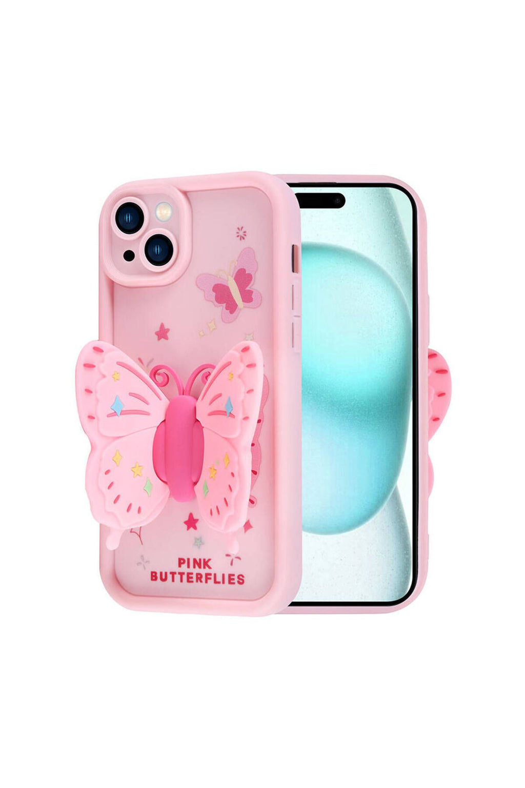 iPhone 15 Plus Kılıf Kamera Korumalı Figür Tasarımlı Zore Kapya Kapak-Pembe Açık